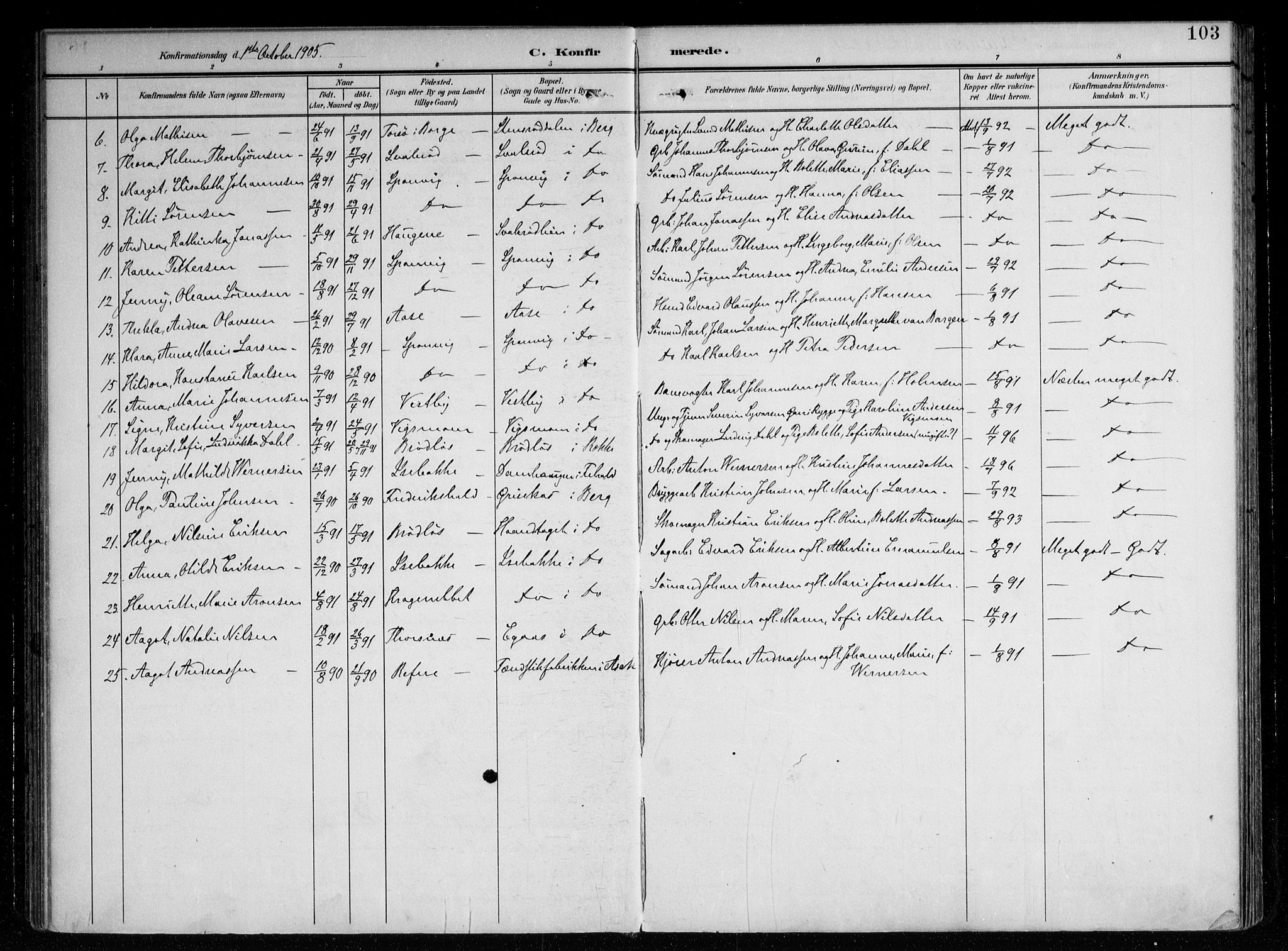 Berg prestekontor Kirkebøker, SAO/A-10902/F/Fa/L0008: Parish register (official) no. I 8, 1902-1920, p. 103