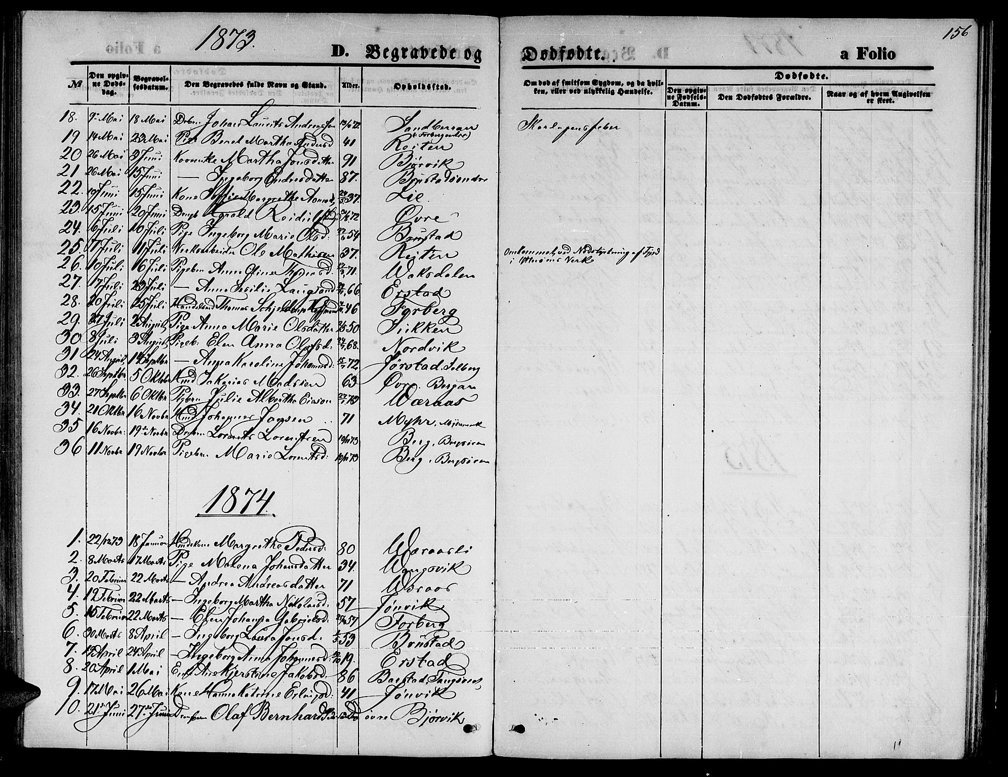 Ministerialprotokoller, klokkerbøker og fødselsregistre - Nord-Trøndelag, SAT/A-1458/722/L0225: Parish register (copy) no. 722C01, 1871-1888, p. 156