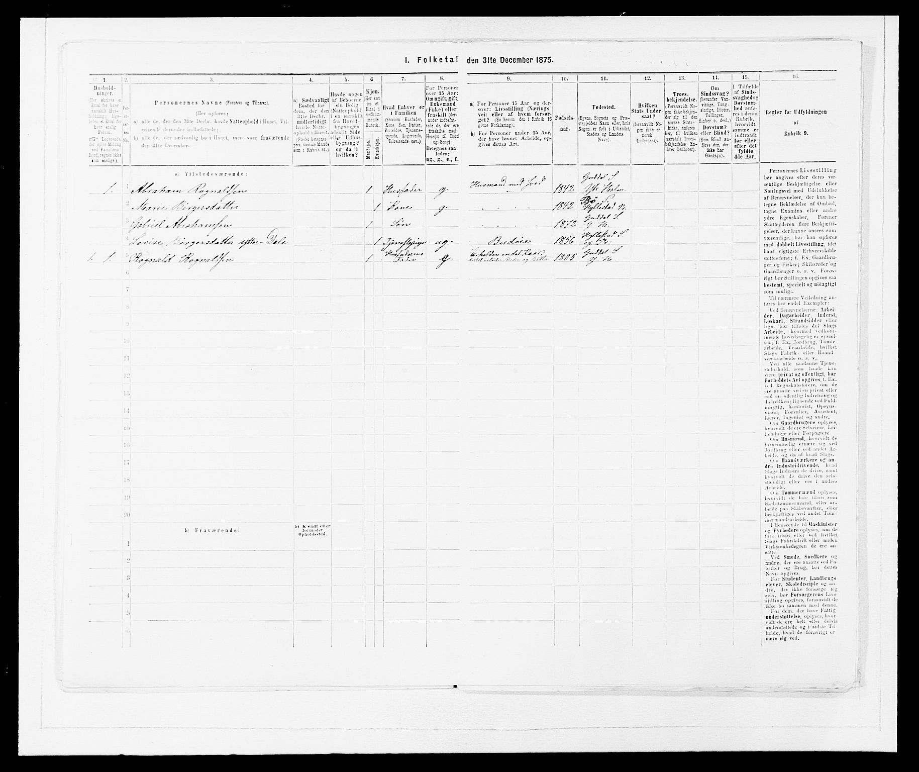 SAB, 1875 census for 1429P Ytre Holmedal, 1875, p. 1086