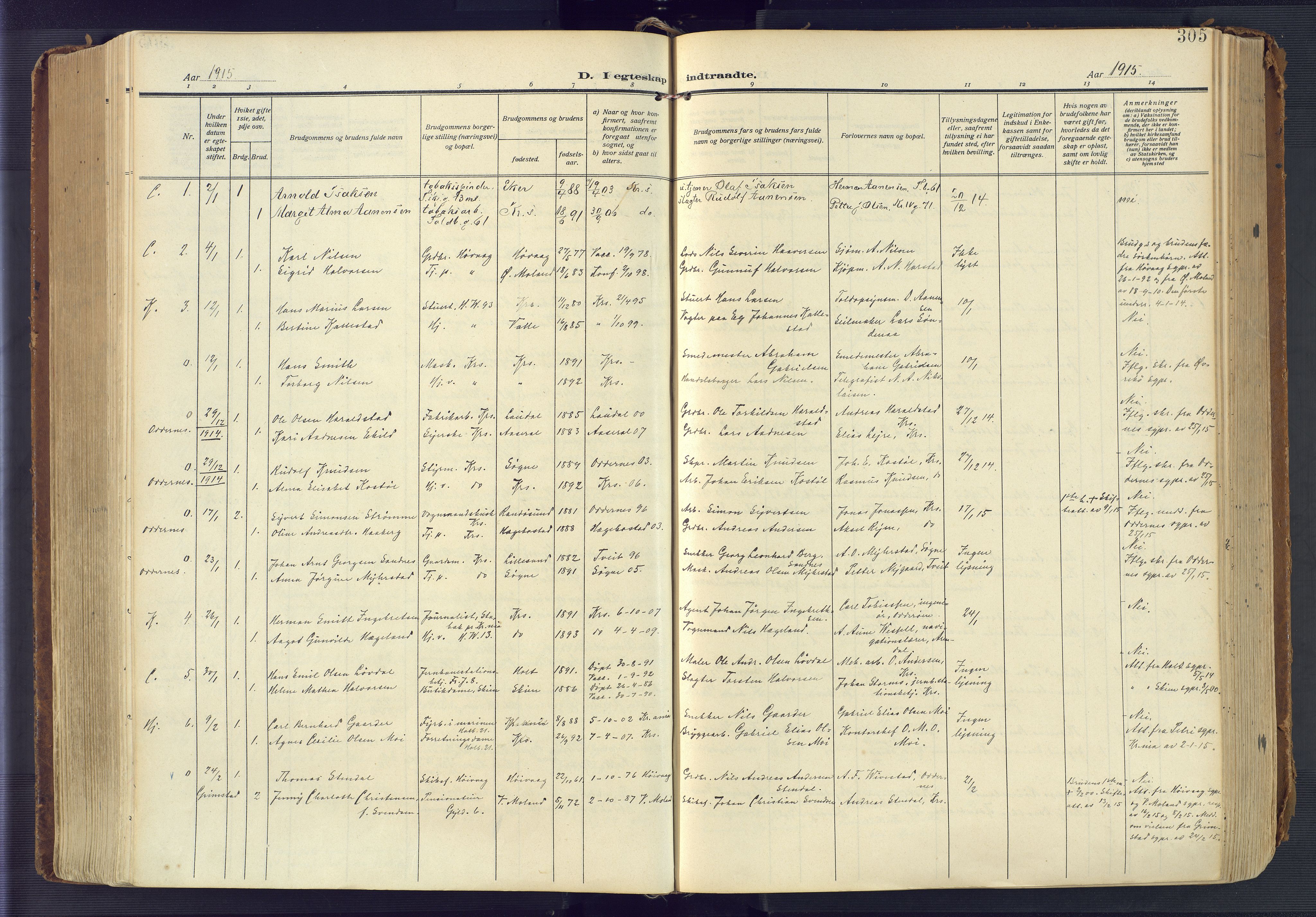 Kristiansand domprosti, AV/SAK-1112-0006/F/Fa/L0023: Parish register (official) no. A 22, 1909-1917, p. 305