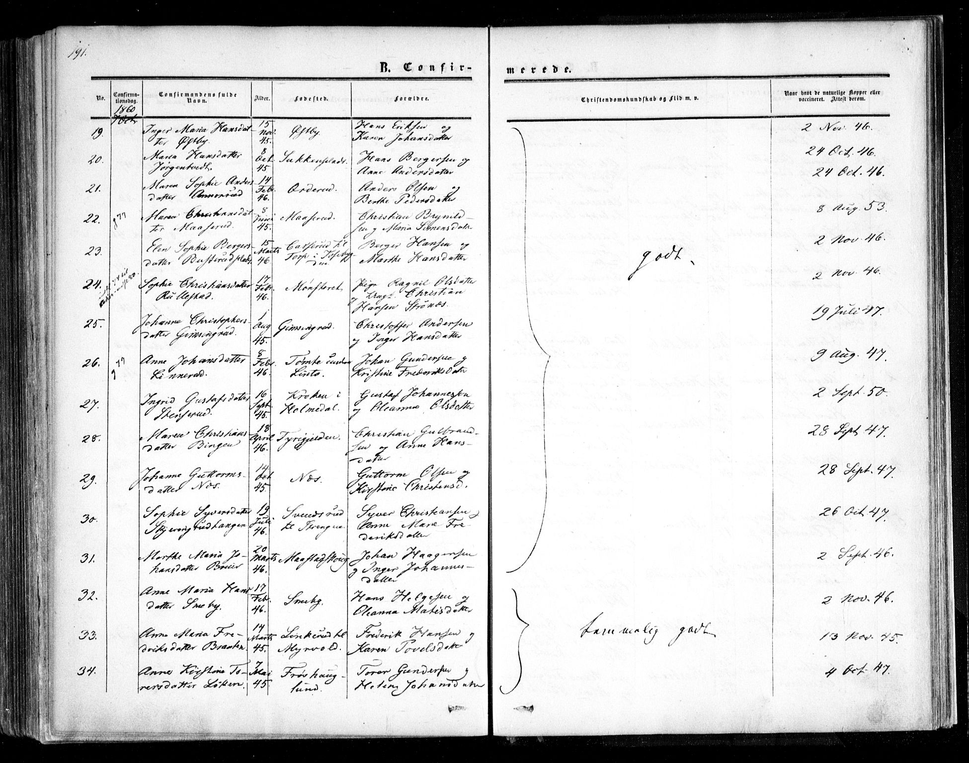 Trøgstad prestekontor Kirkebøker, AV/SAO-A-10925/F/Fa/L0008.a: Parish register (official) no. I 8A, 1855-1864, p. 191