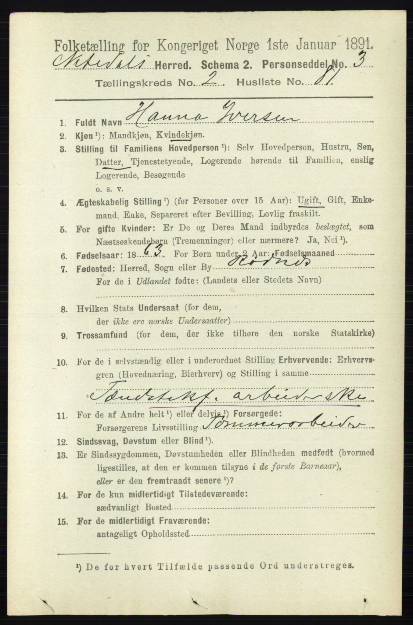 RA, 1891 census for 0233 Nittedal, 1891, p. 1108