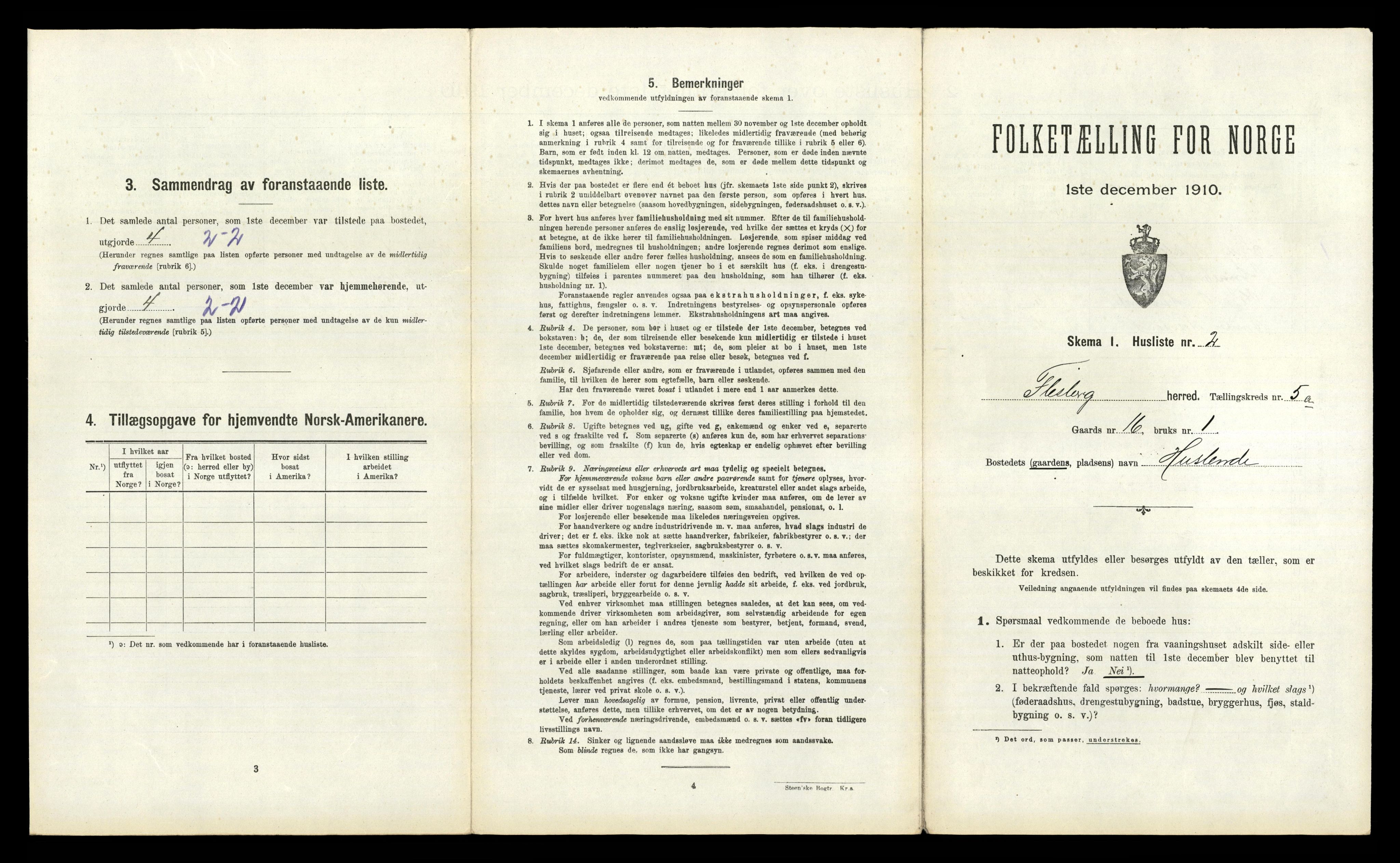 RA, 1910 census for Flesberg, 1910, p. 307
