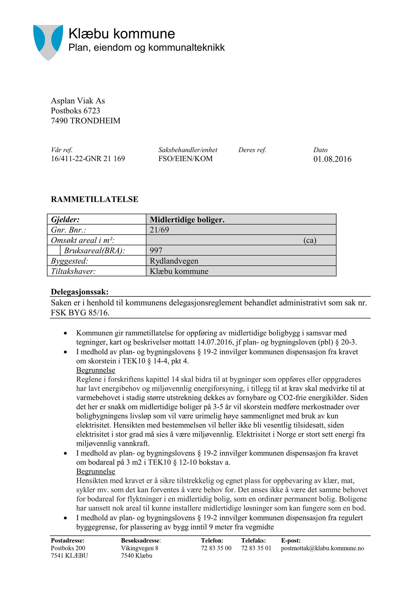 Klæbu Kommune, TRKO/KK/02-FS/L009: Formannsskapet - Møtedokumenter, 2016, p. 1322