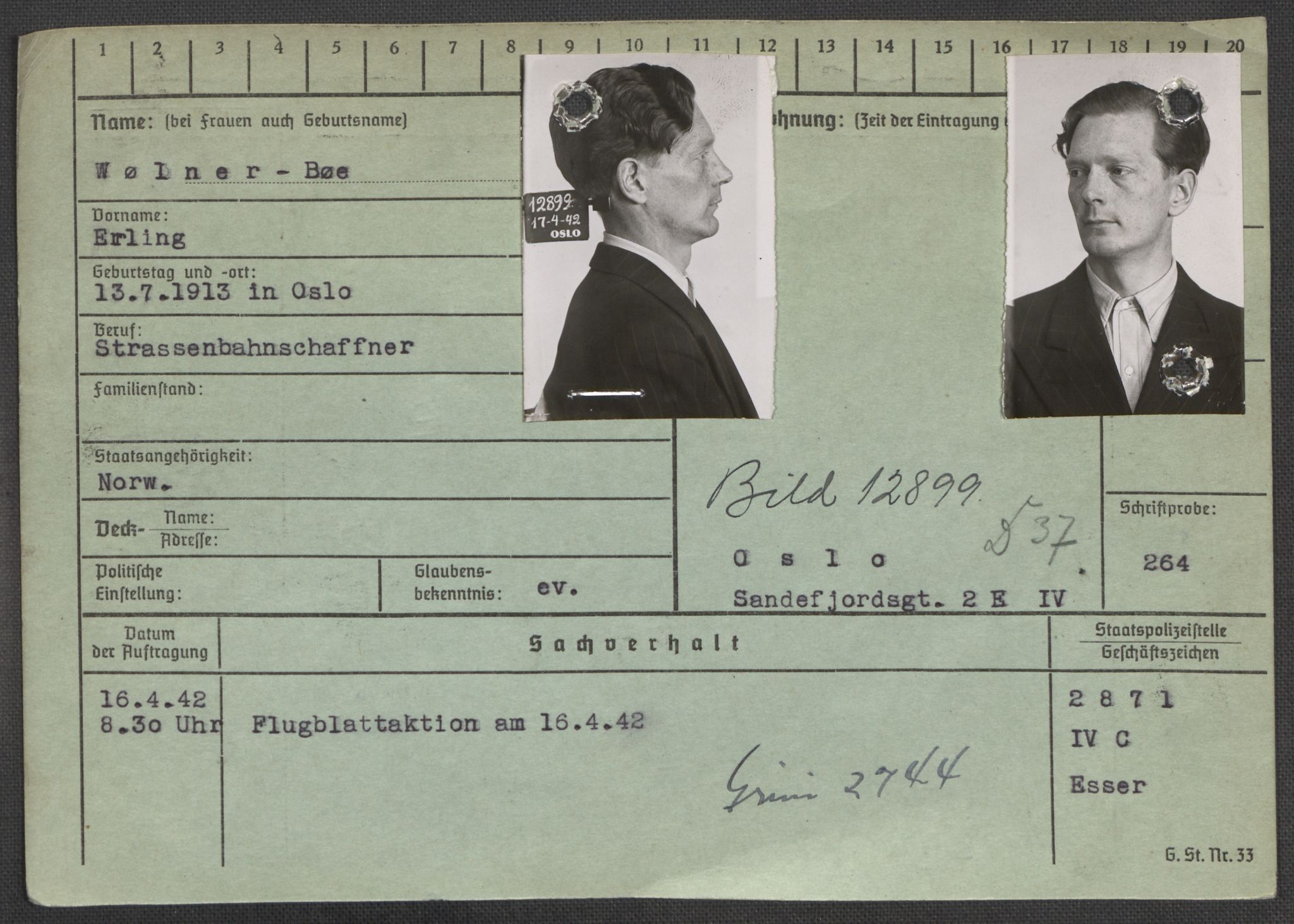 Befehlshaber der Sicherheitspolizei und des SD, RA/RAFA-5969/E/Ea/Eaa/L0010: Register over norske fanger i Møllergata 19: Sø-Å, 1940-1945, p. 1152