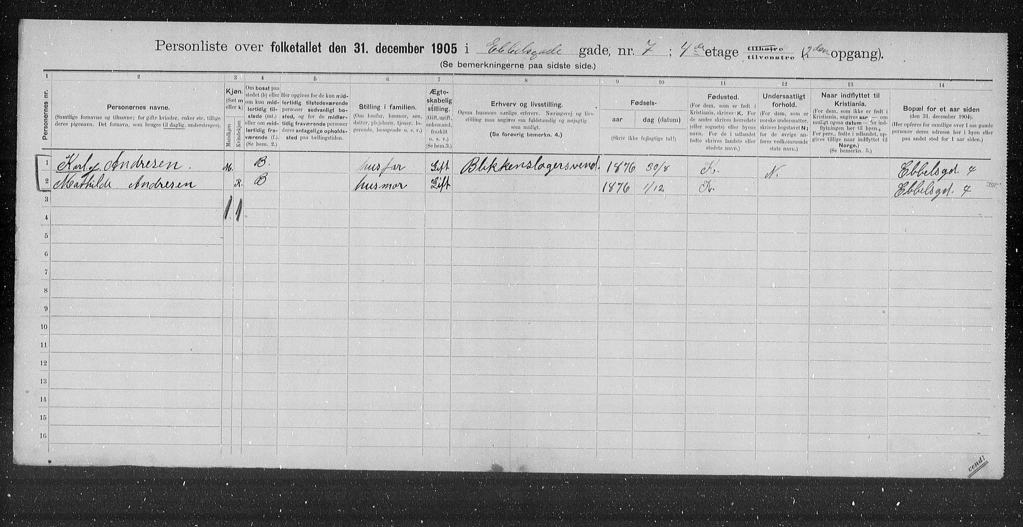 OBA, Municipal Census 1905 for Kristiania, 1905, p. 9491