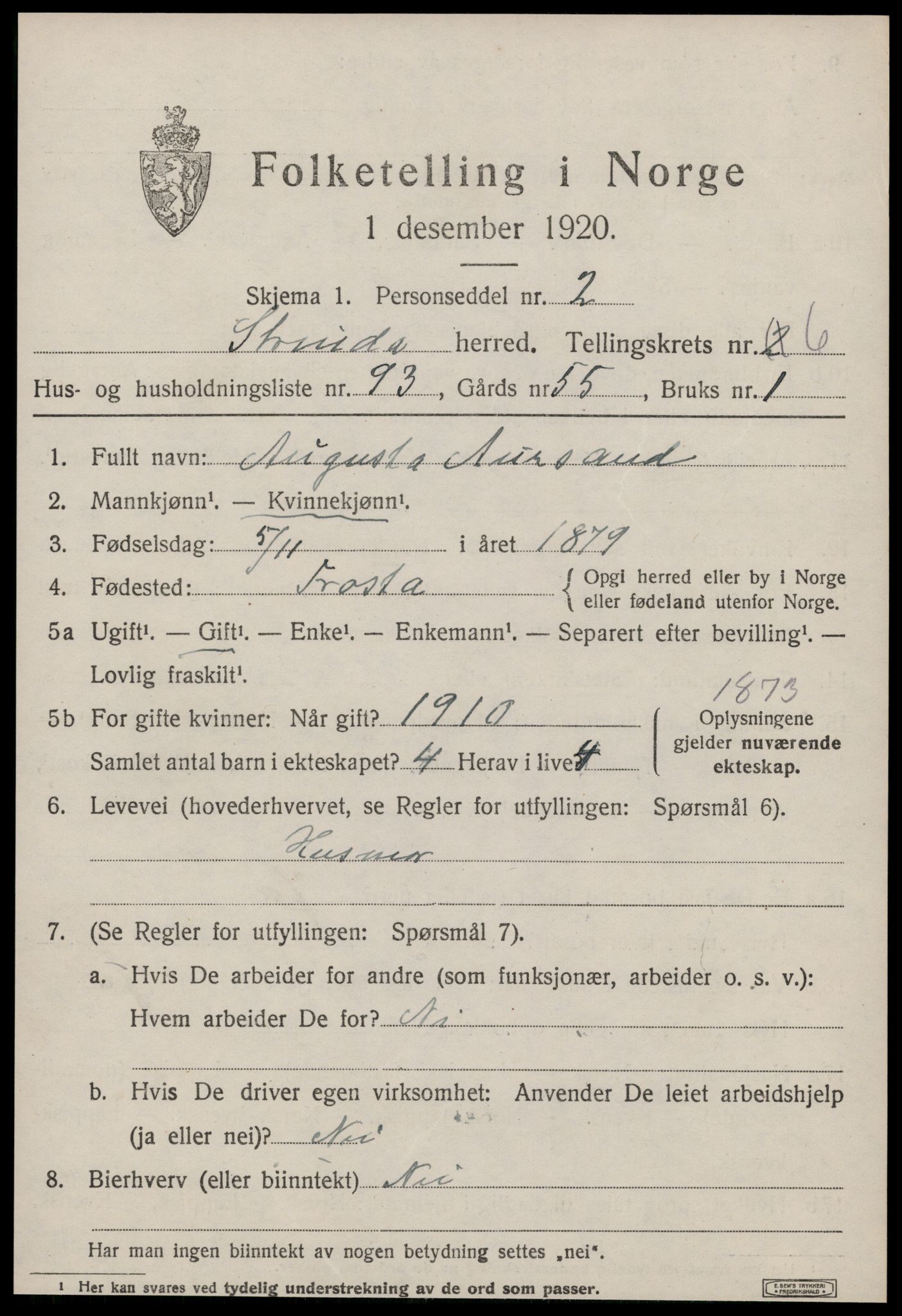 SAT, 1920 census for Strinda, 1920, p. 15820