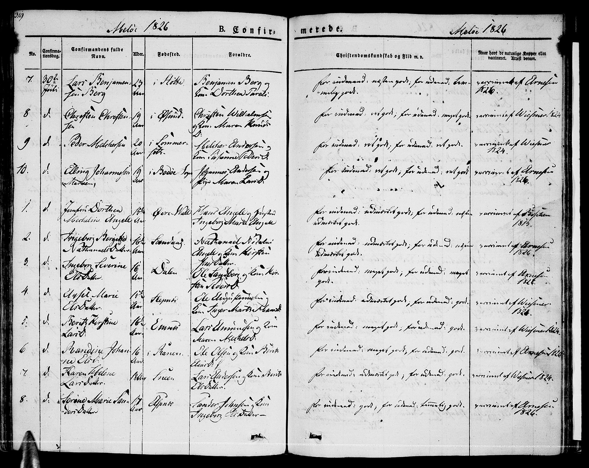 Ministerialprotokoller, klokkerbøker og fødselsregistre - Nordland, AV/SAT-A-1459/841/L0598: Parish register (official) no. 841A06 /2, 1825-1844, p. 319