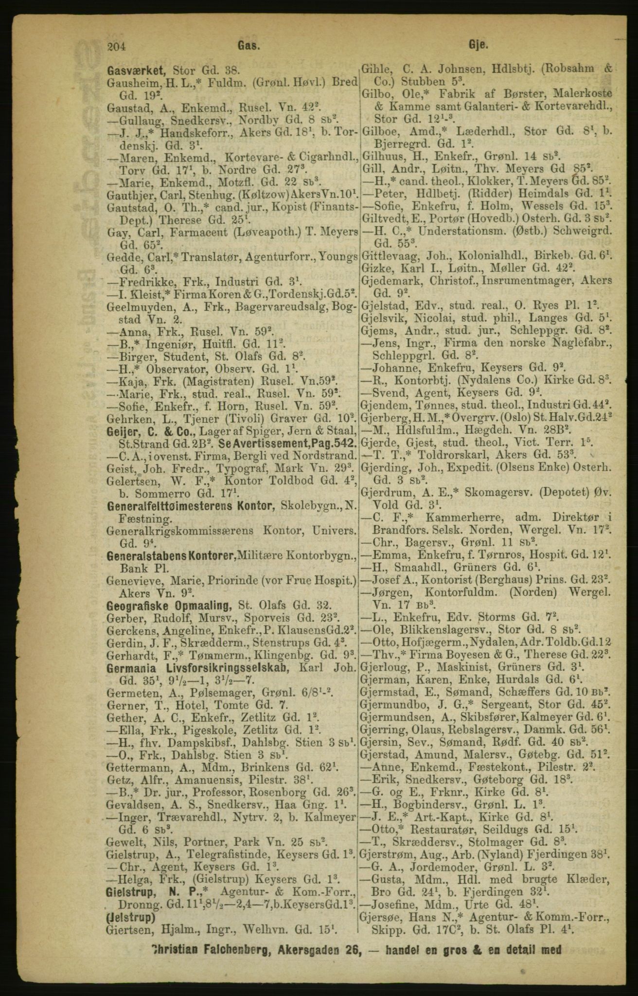 Kristiania/Oslo adressebok, PUBL/-, 1888, p. 204