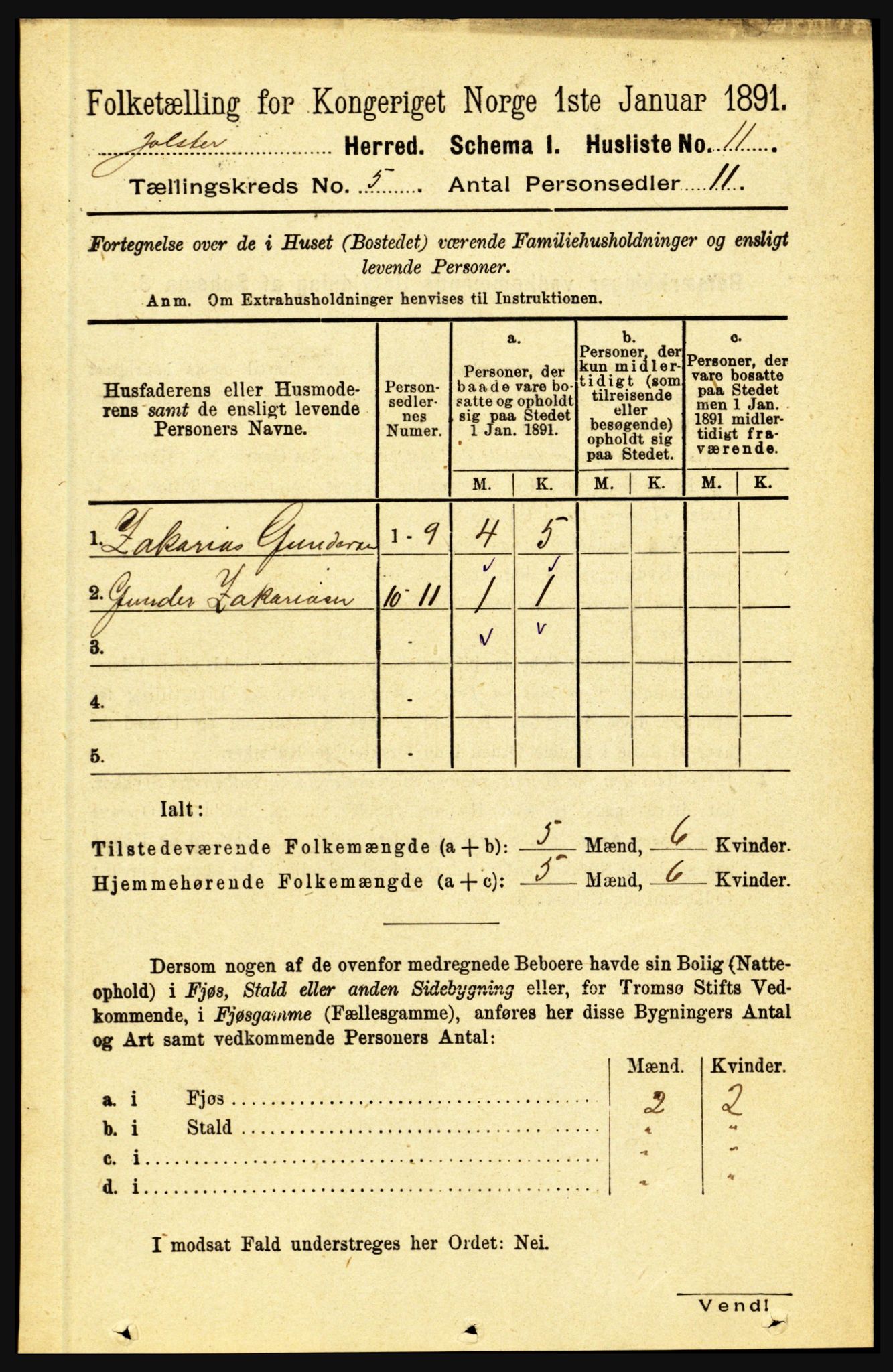 RA, 1891 census for 1431 Jølster, 1891, p. 1731