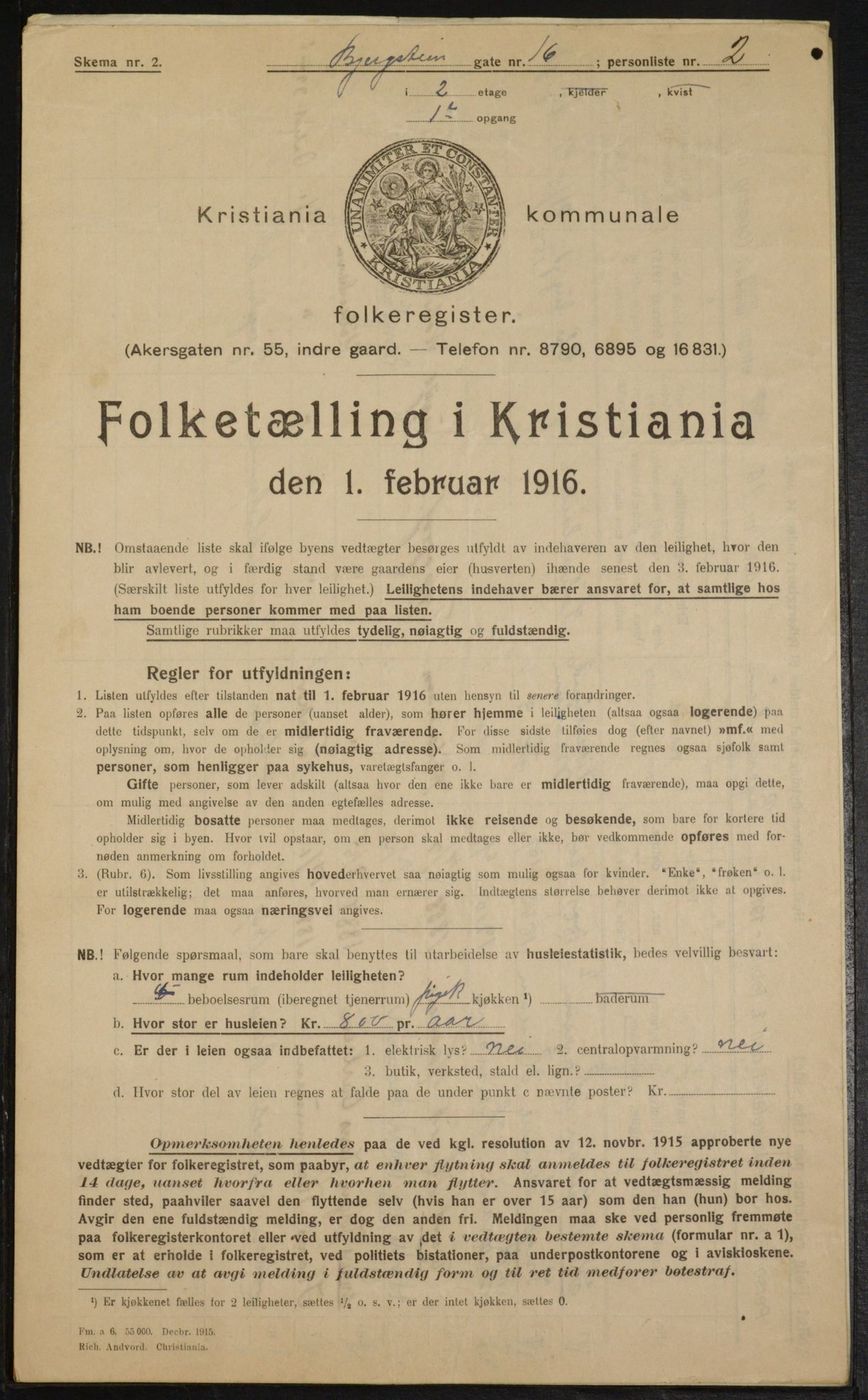 OBA, Municipal Census 1916 for Kristiania, 1916, p. 4617