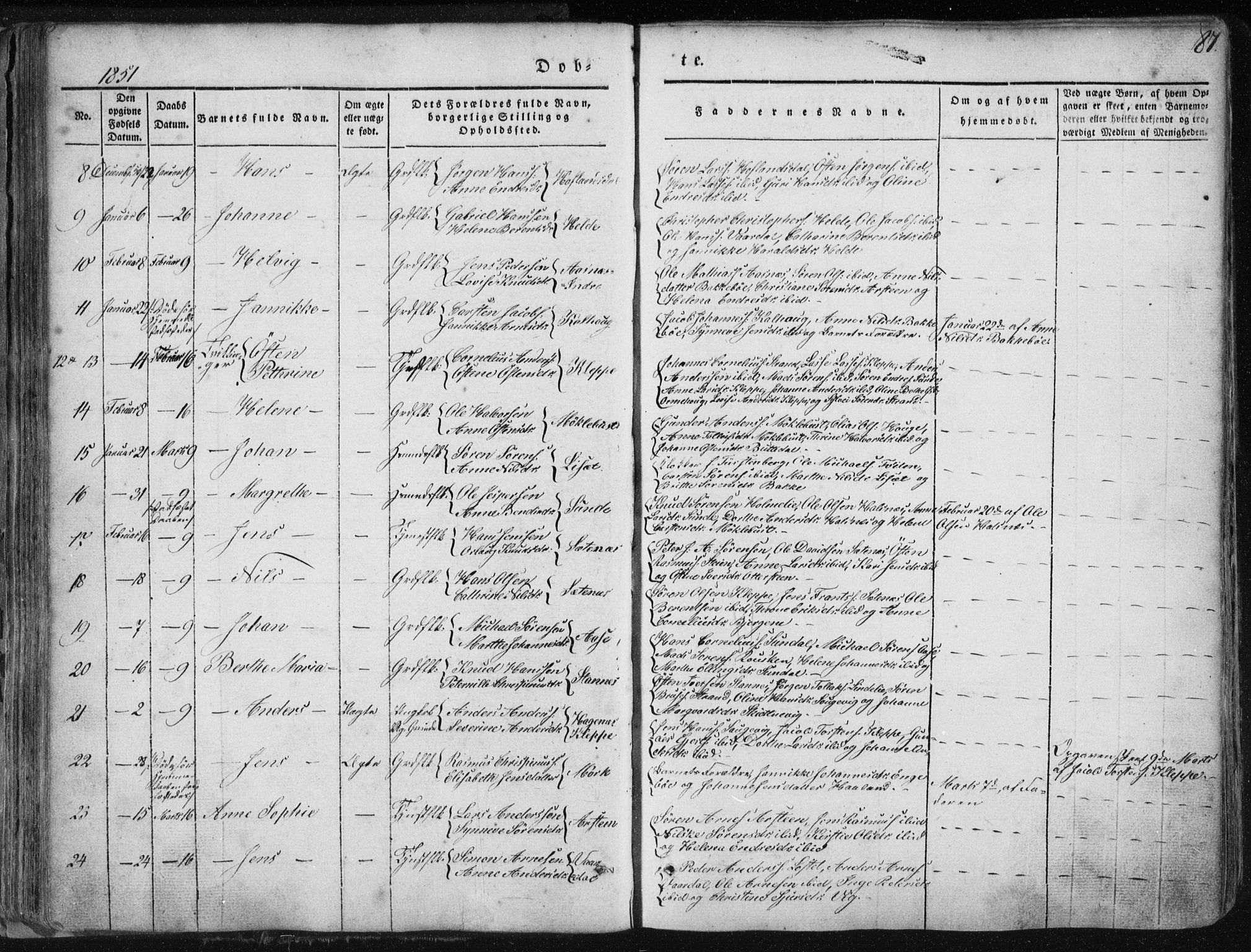Fjaler sokneprestembete, SAB/A-79801/H/Haa/Haaa/L0006: Parish register (official) no. A 6, 1835-1884, p. 87