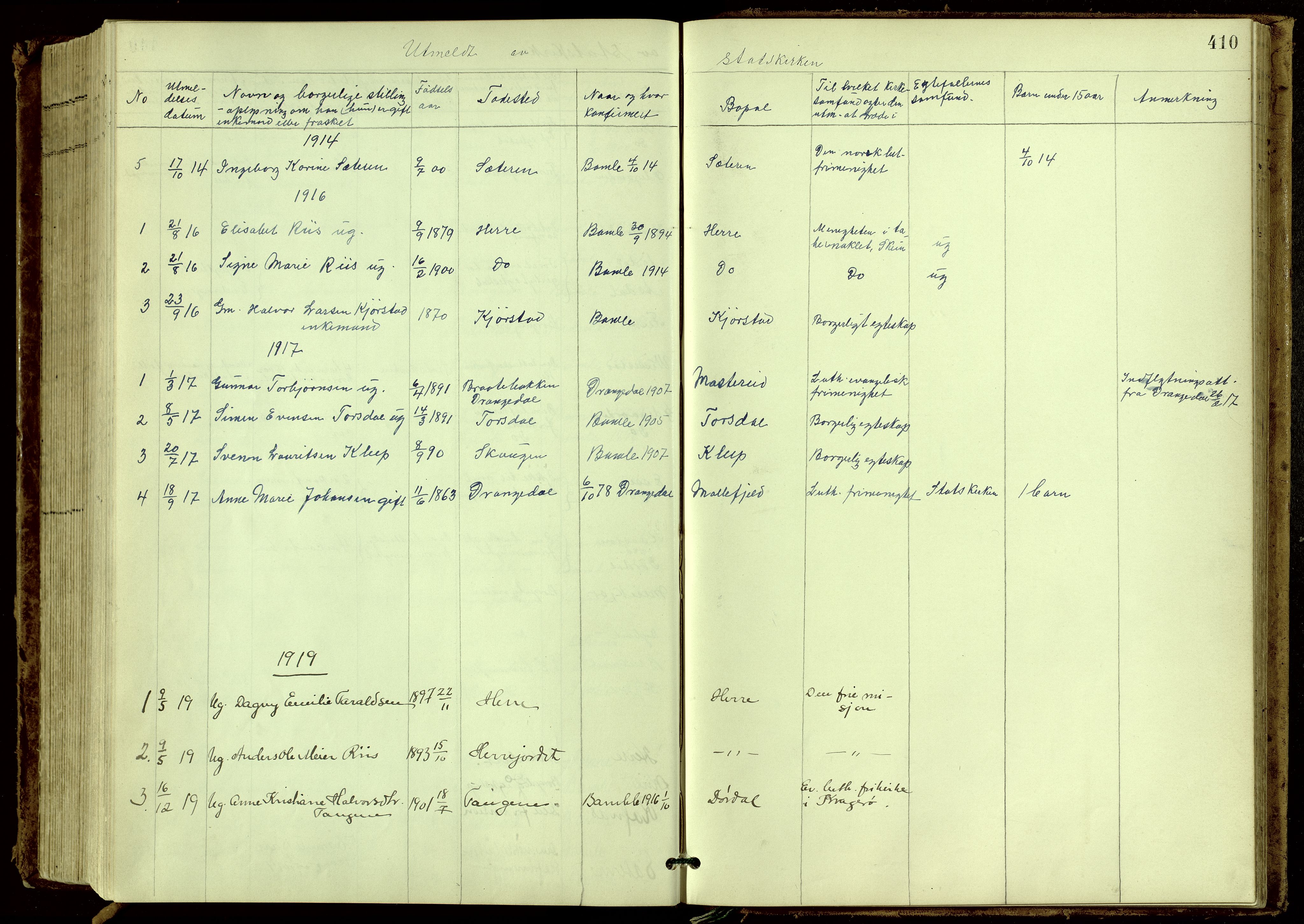 Bamble kirkebøker, SAKO/A-253/G/Ga/L0010: Parish register (copy) no. I 10, 1901-1919, p. 410