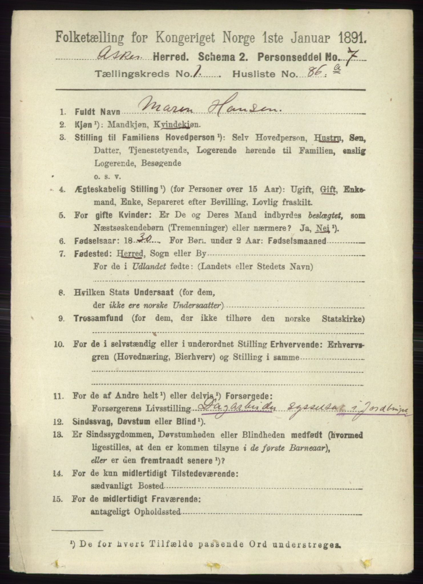 RA, 1891 census for 0220 Asker, 1891, p. 743