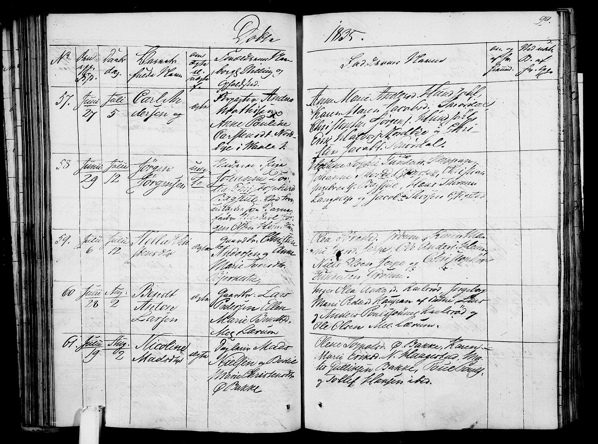 Våle kirkebøker, AV/SAKO-A-334/F/Fa/L0008: Parish register (official) no. I 8, 1824-1844, p. 99