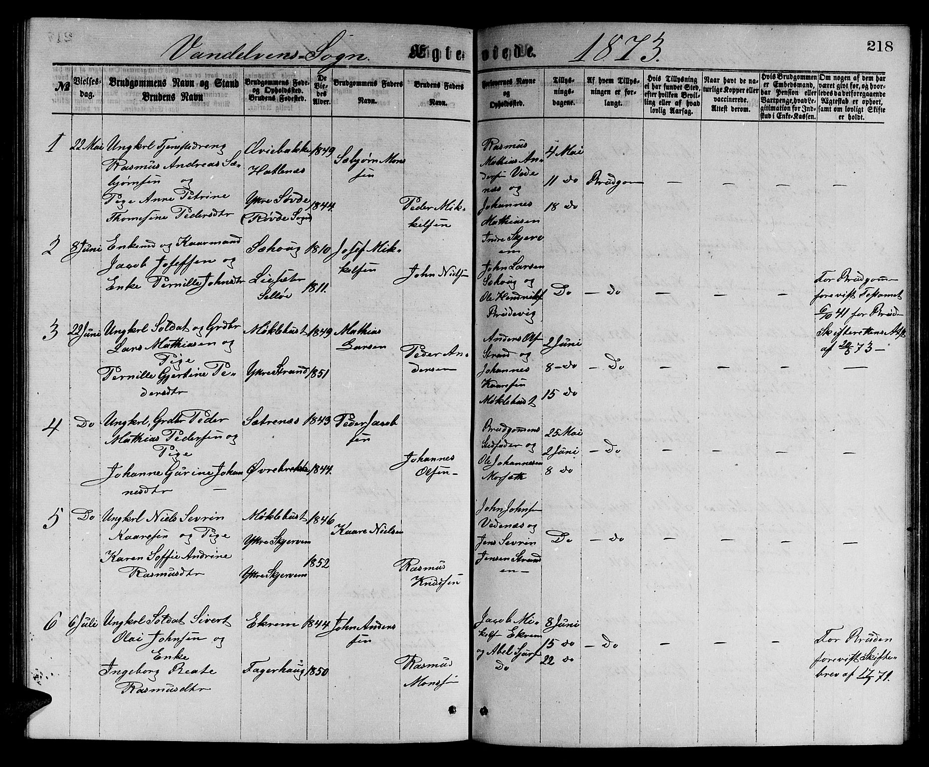 Ministerialprotokoller, klokkerbøker og fødselsregistre - Møre og Romsdal, SAT/A-1454/501/L0016: Parish register (copy) no. 501C02, 1868-1884, p. 218