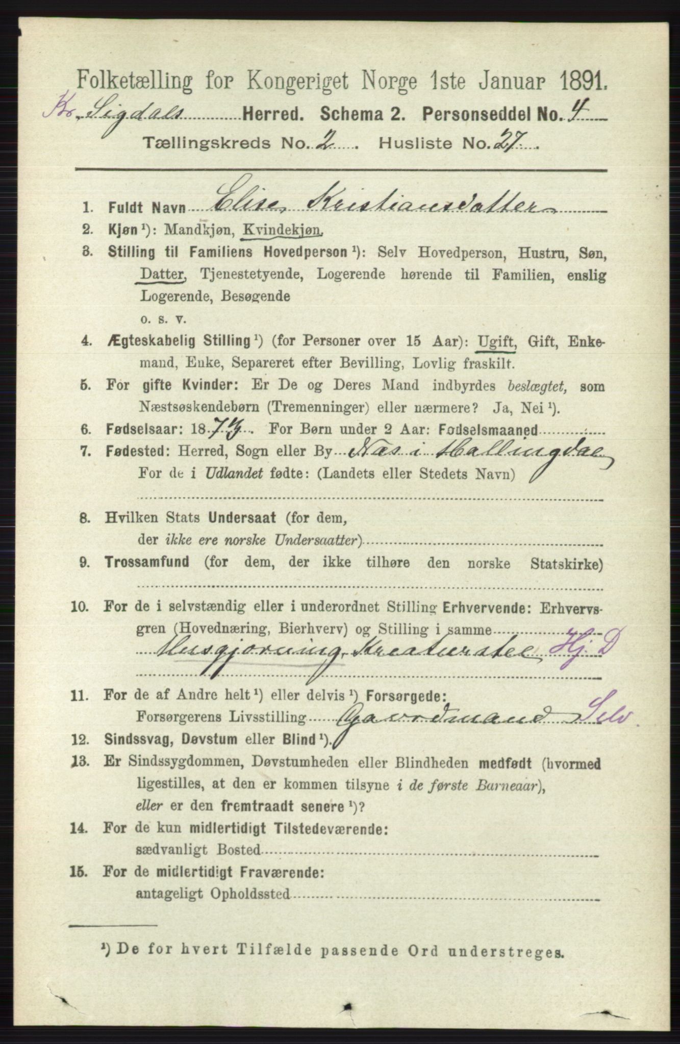 RA, 1891 census for 0621 Sigdal, 1891, p. 5500