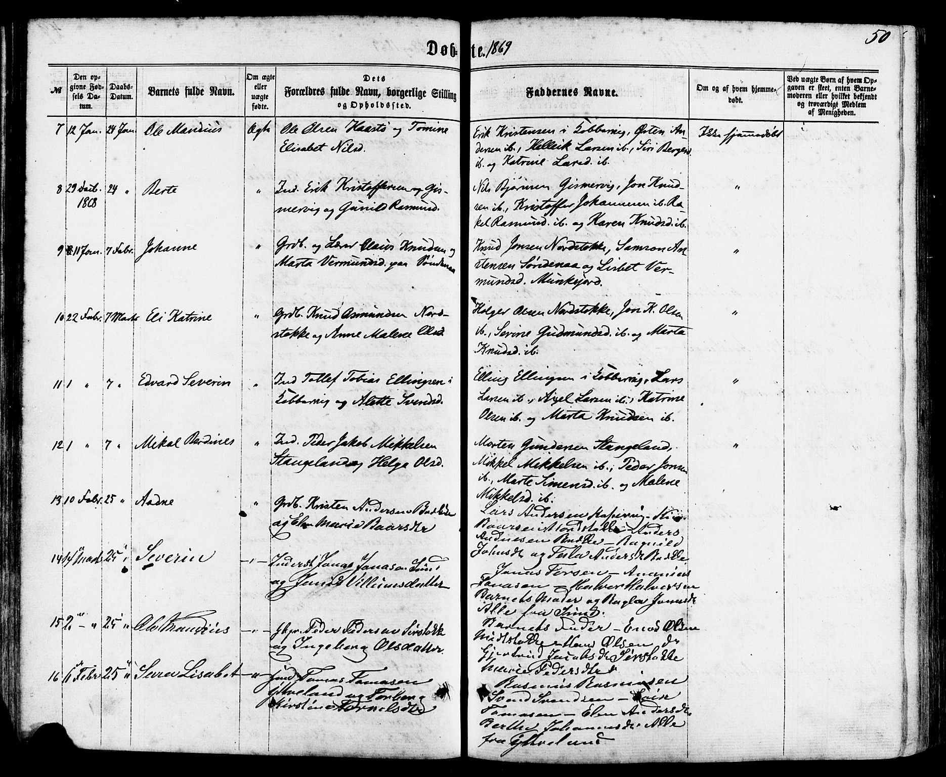 Avaldsnes sokneprestkontor, SAST/A -101851/H/Ha/Haa/L0011: Parish register (official) no. A 11, 1861-1880, p. 50