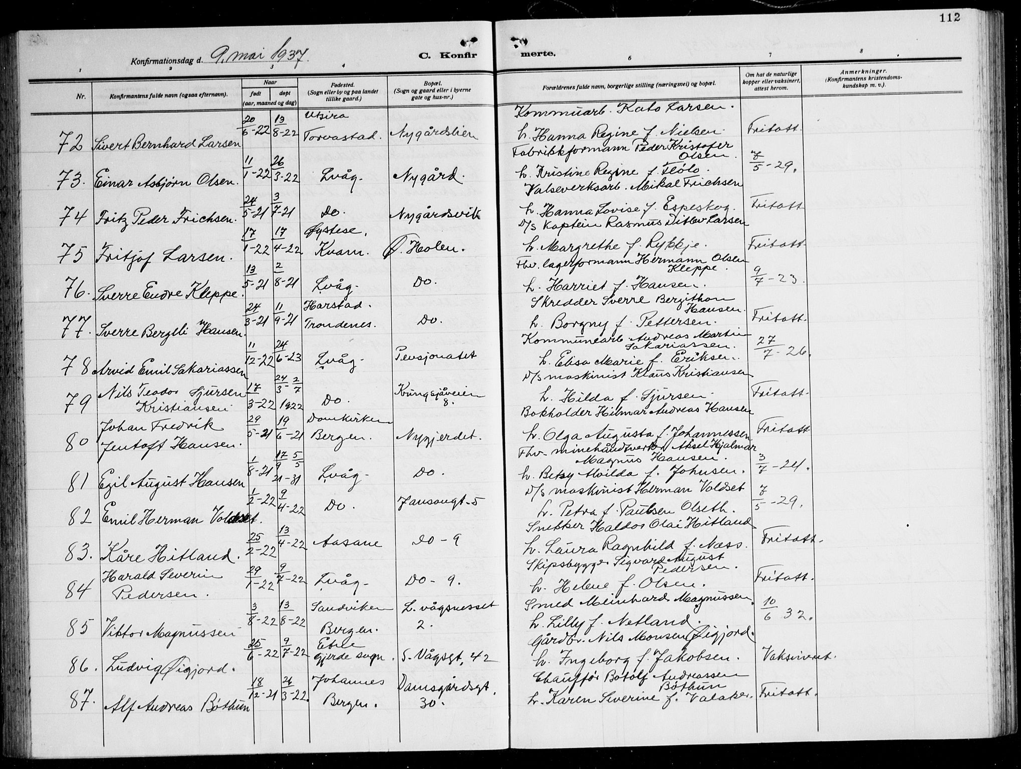 Laksevåg Sokneprestembete, SAB/A-76501/H/Ha/Hab/Haba: Parish register (copy) no. A 10, 1925-1942, p. 112
