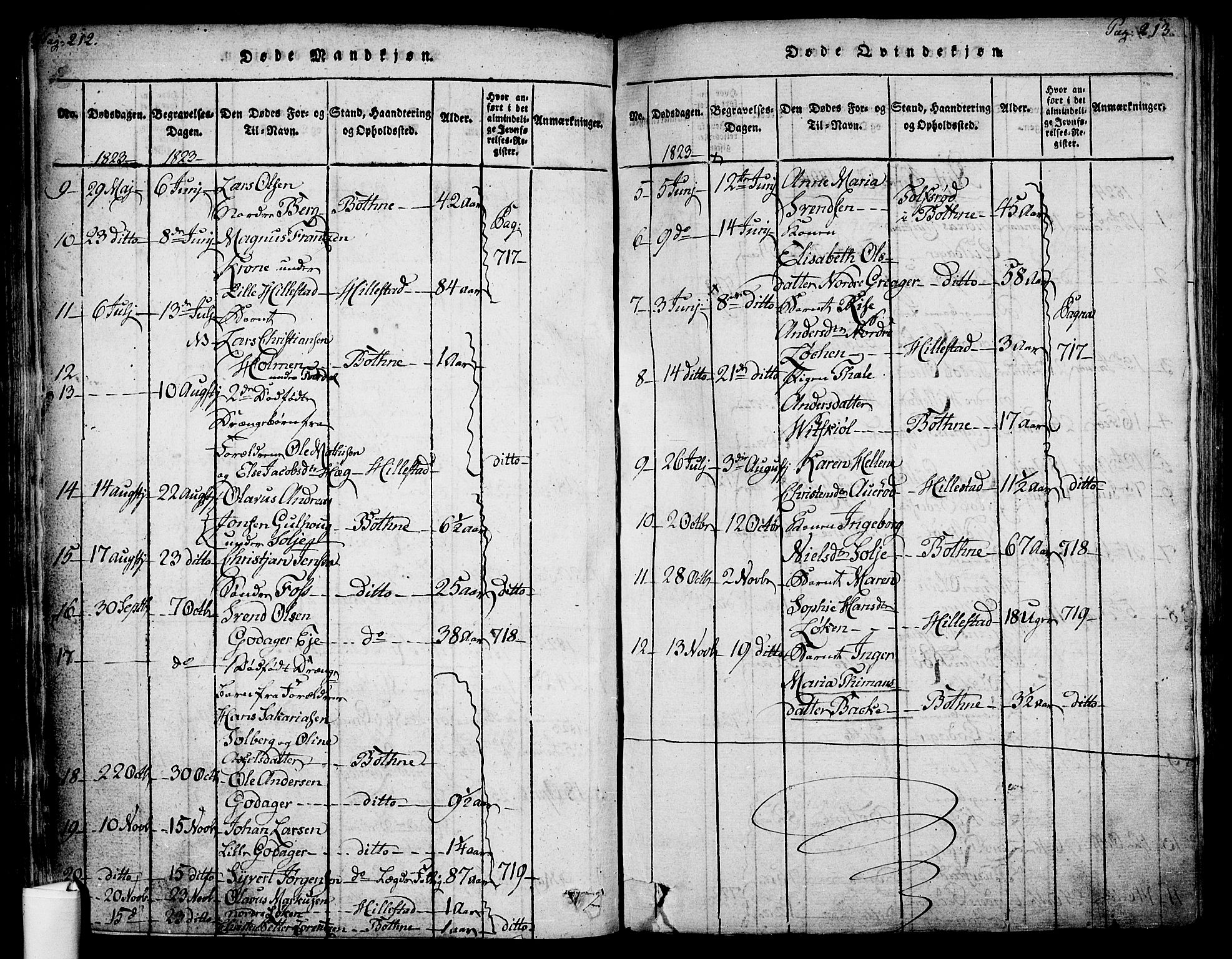 Botne kirkebøker, SAKO/A-340/F/Fa/L0005: Parish register (official) no. I 5, 1814-1836, p. 212-213