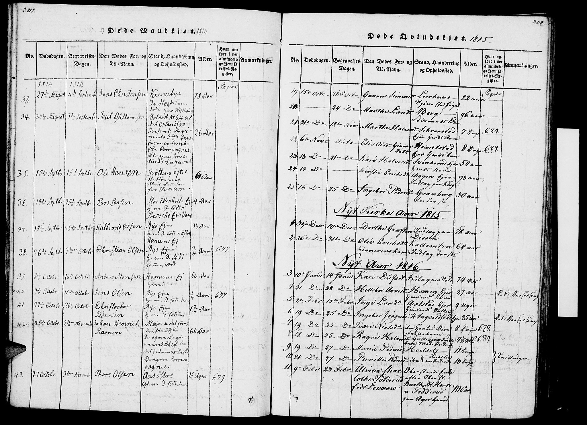 Vang prestekontor, Hedmark, SAH/PREST-008/H/Ha/Haa/L0007: Parish register (official) no. 7, 1813-1826, p. 201-202