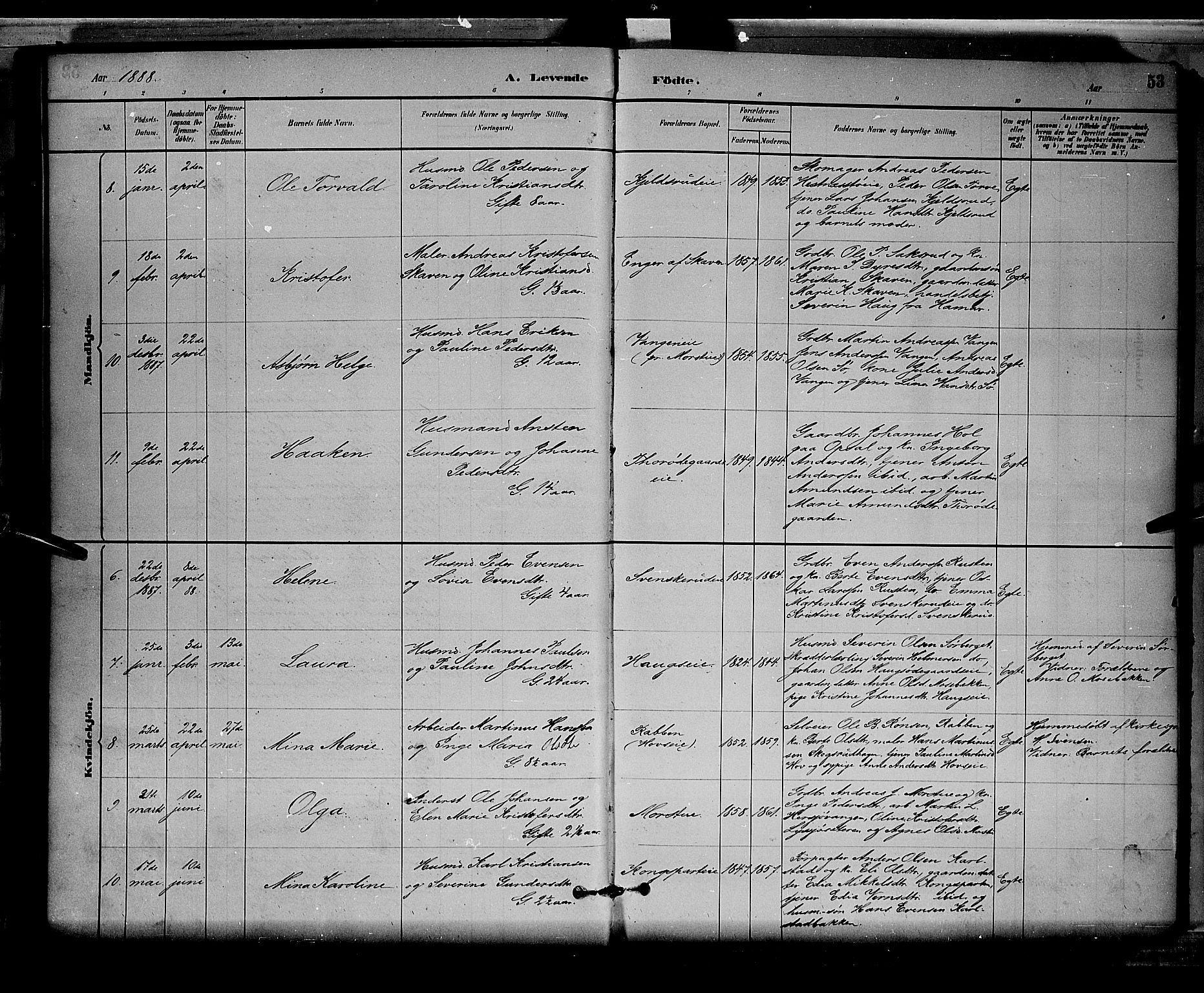 Stange prestekontor, AV/SAH-PREST-002/L/L0008: Parish register (copy) no. 8, 1882-1895, p. 53