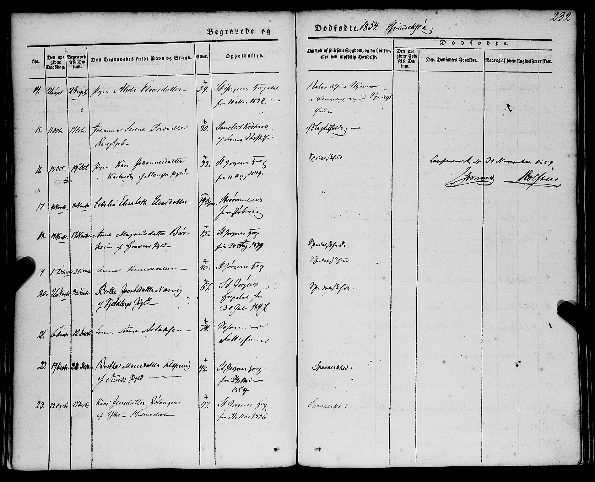 St. Jørgens hospital og Årstad sokneprestembete, SAB/A-99934: Parish register (official) no. A 4, 1844-1863, p. 232