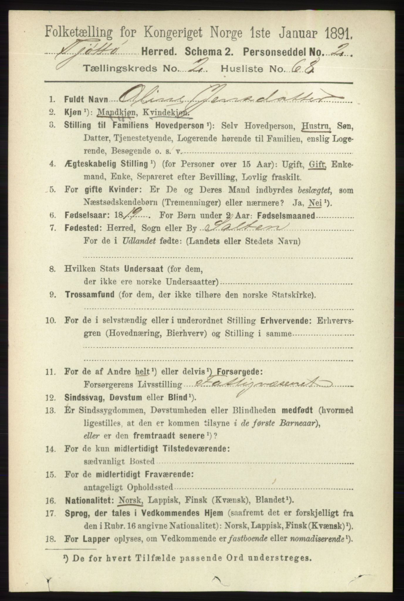 RA, 1891 census for 1817 Tjøtta, 1891, p. 1350