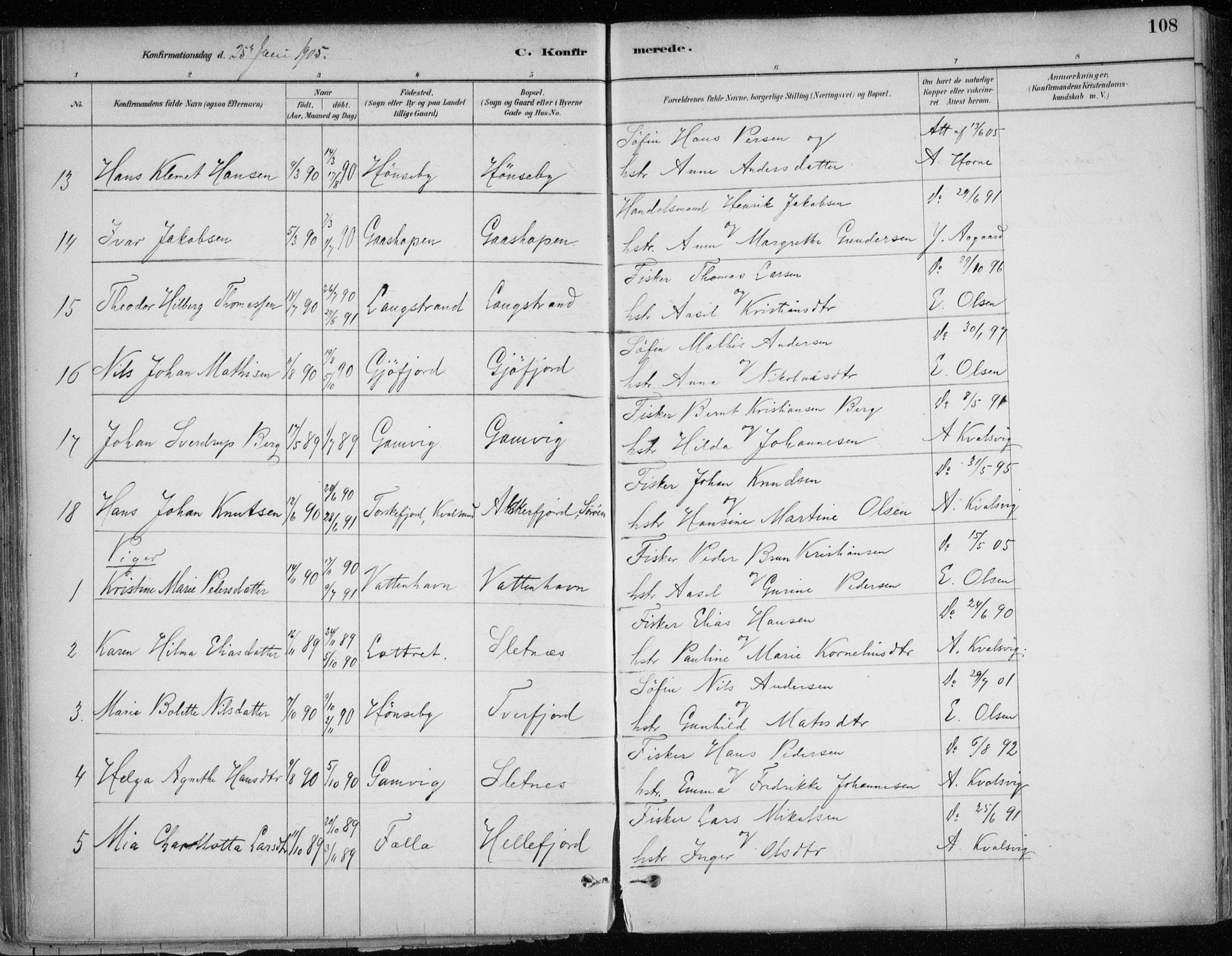 Hammerfest sokneprestkontor, SATØ/S-1347/H/Ha/L0013.kirke: Parish register (official) no. 13, 1898-1917, p. 108