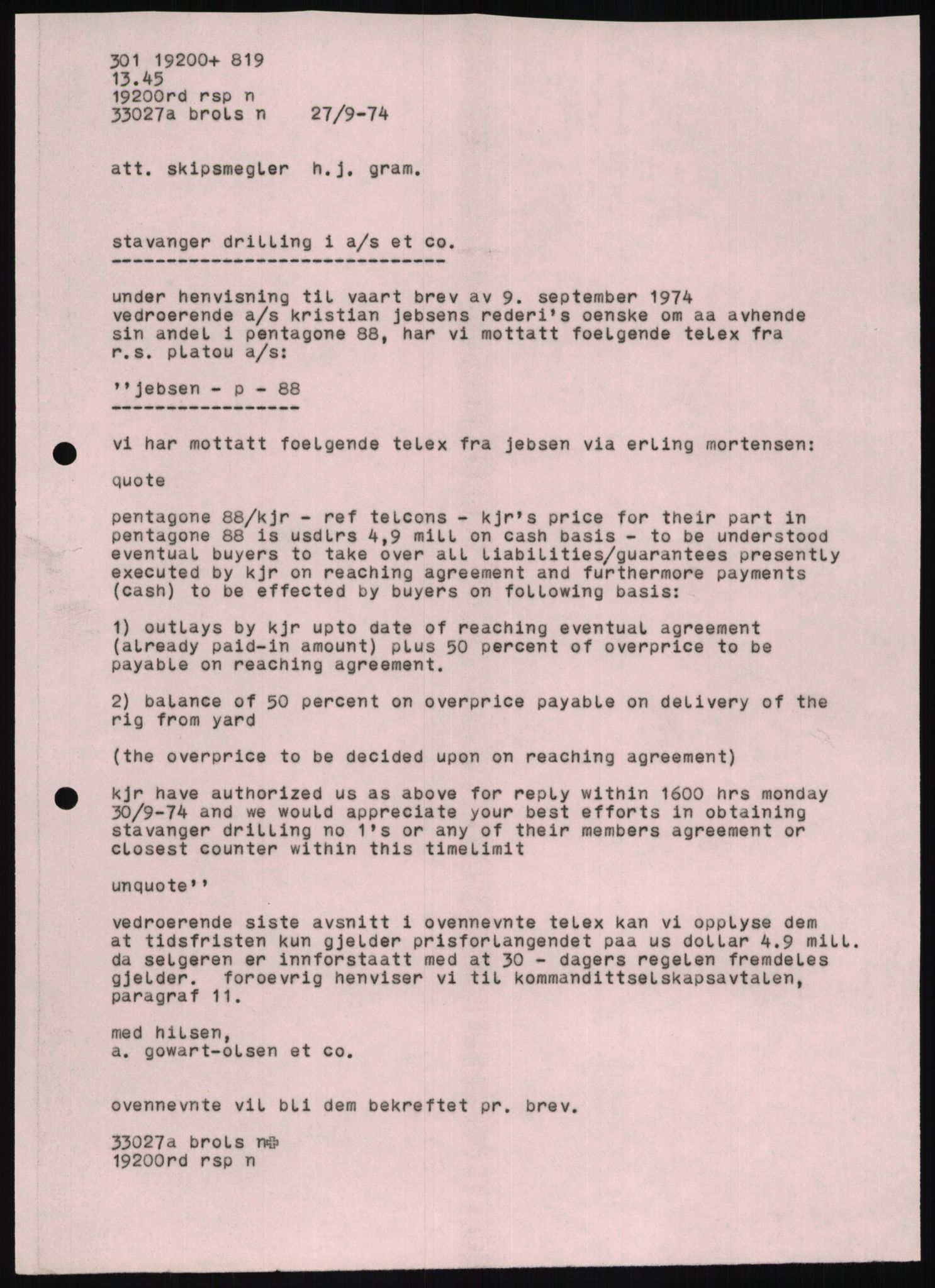 Pa 1503 - Stavanger Drilling AS, AV/SAST-A-101906/D/L0006: Korrespondanse og saksdokumenter, 1974-1984, p. 1151