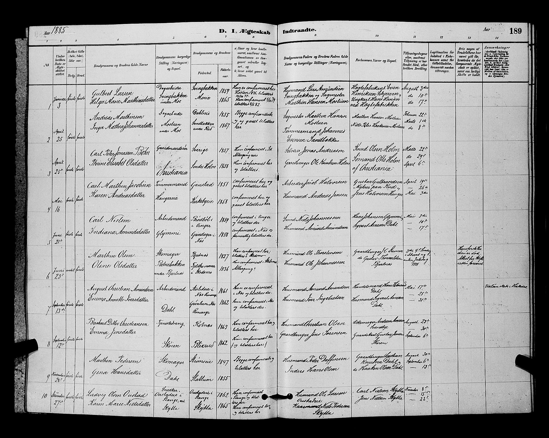 Nittedal prestekontor Kirkebøker, SAO/A-10365a/G/Ga/L0002: Parish register (copy) no. I 2, 1879-1901, p. 189