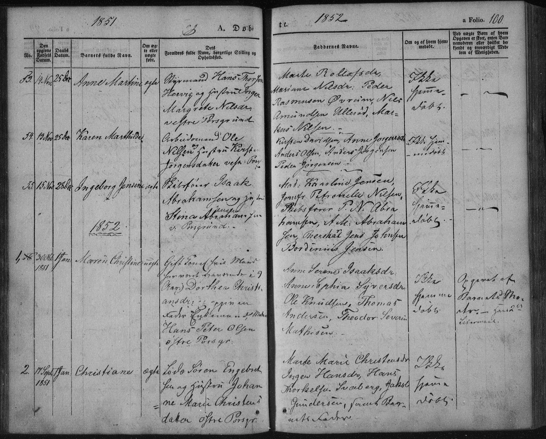 Porsgrunn kirkebøker , SAKO/A-104/F/Fa/L0006: Parish register (official) no. 6, 1841-1857, p. 100