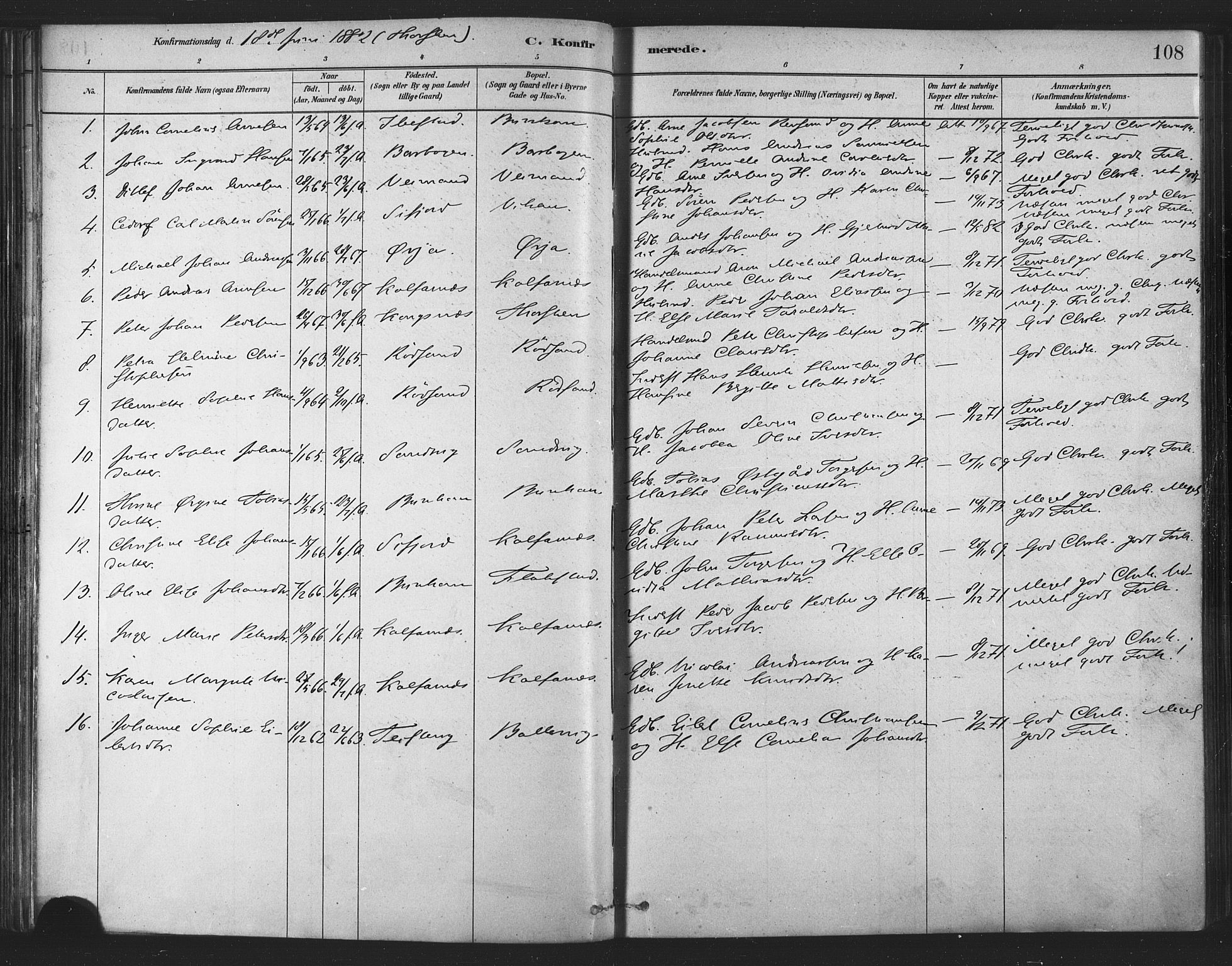 Berg sokneprestkontor, SATØ/S-1318/G/Ga/Gaa/L0004kirke: Parish register (official) no. 4, 1880-1894, p. 108
