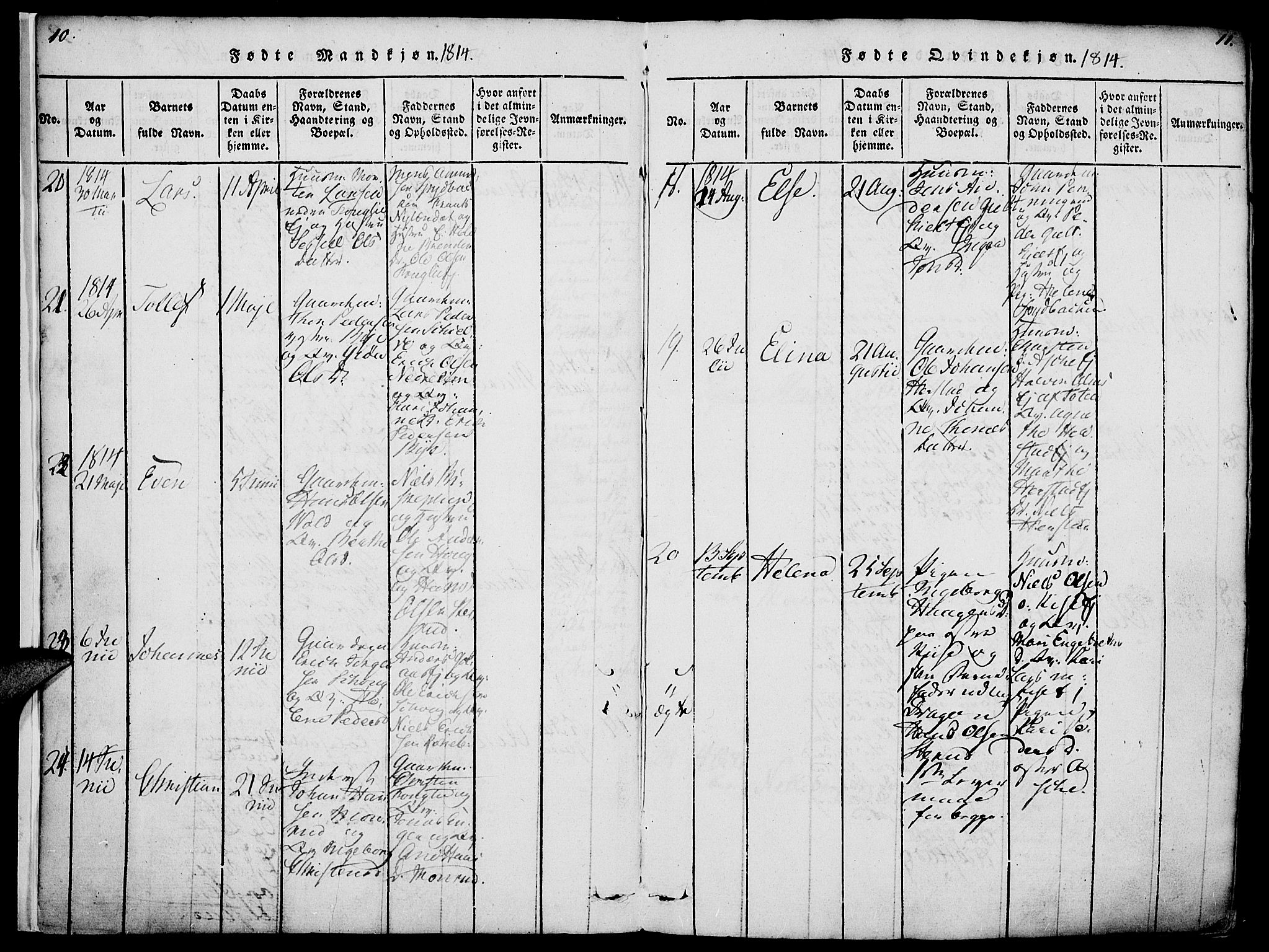 Nes prestekontor, Hedmark, AV/SAH-PREST-020/K/Ka/L0002: Parish register (official) no. 2, 1813-1827, p. 10-11