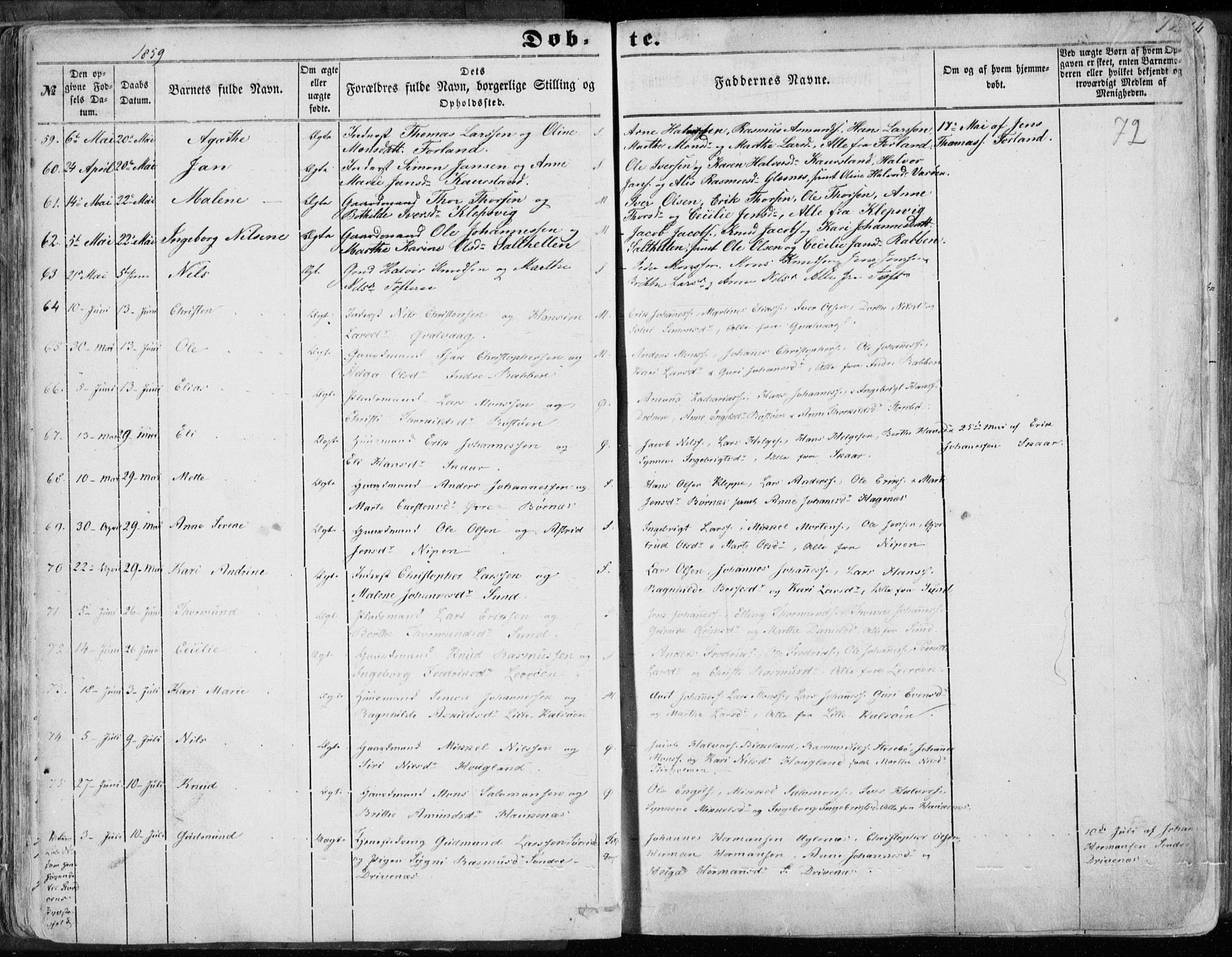 Sund sokneprestembete, SAB/A-99930: Parish register (official) no. A 14, 1850-1866, p. 72