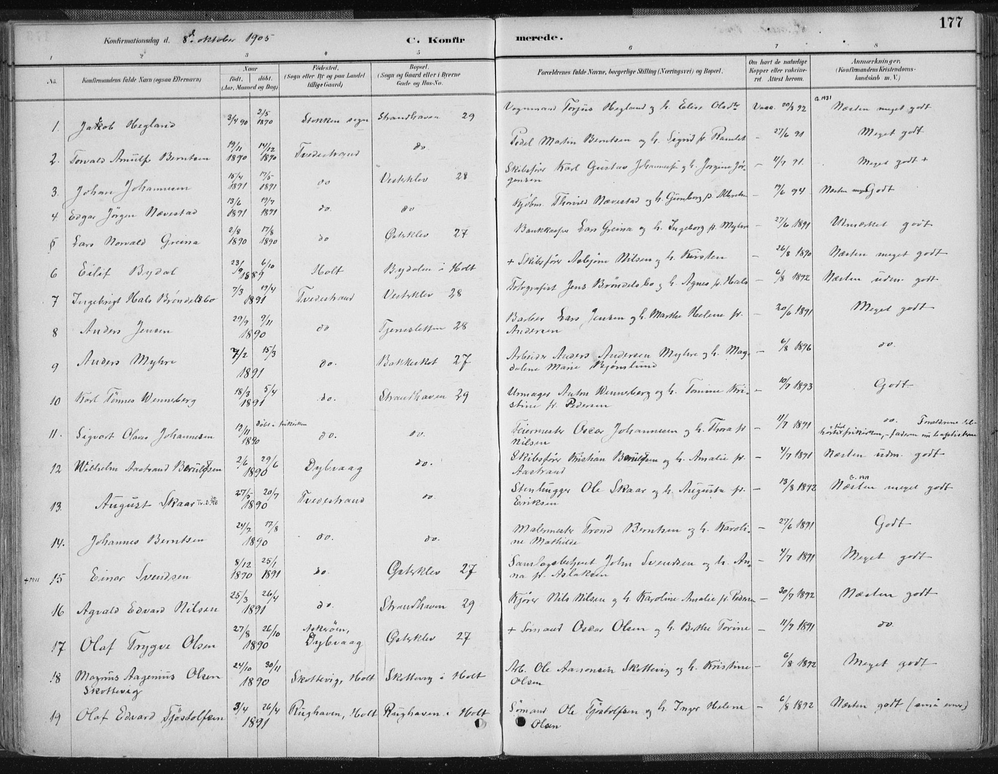 Tvedestrand sokneprestkontor, AV/SAK-1111-0042/F/Fa/L0001: Parish register (official) no. A 1, 1885-1916, p. 177