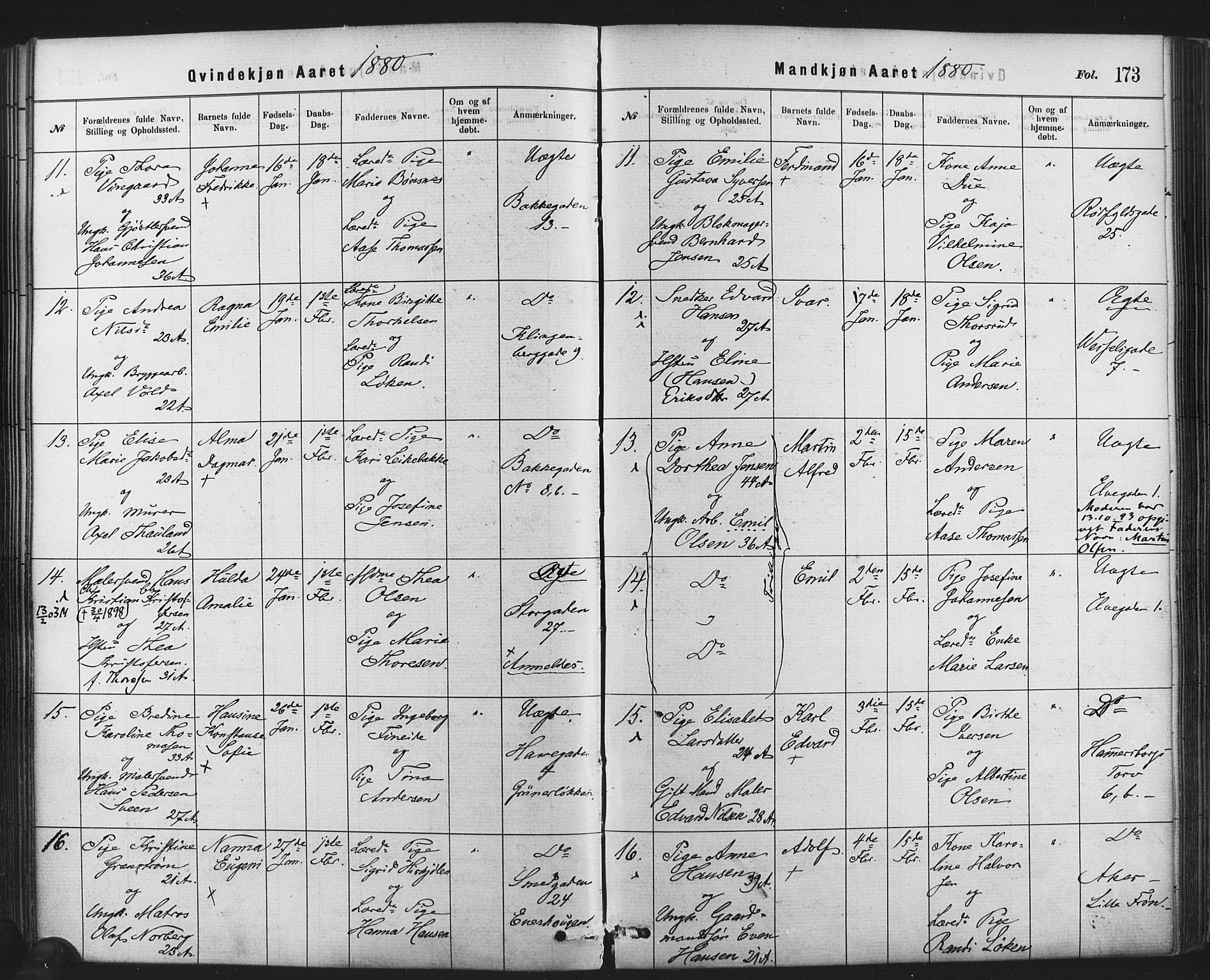 Rikshospitalet prestekontor Kirkebøker, SAO/A-10309b/F/L0006: Parish register (official) no. 6, 1871-1885, p. 173