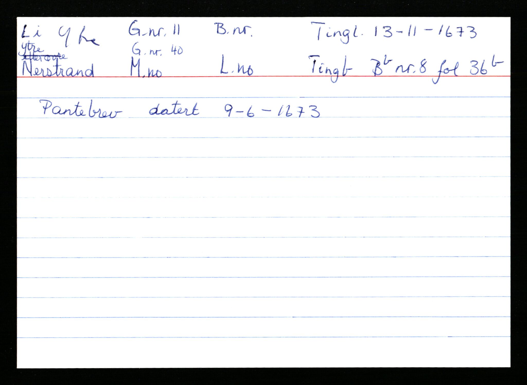 Statsarkivet i Stavanger, AV/SAST-A-101971/03/Y/Ym/L0035: Åstedskort sortert etter gårdsnavn: Leiranger - Lindanger, 1600-1950, p. 265