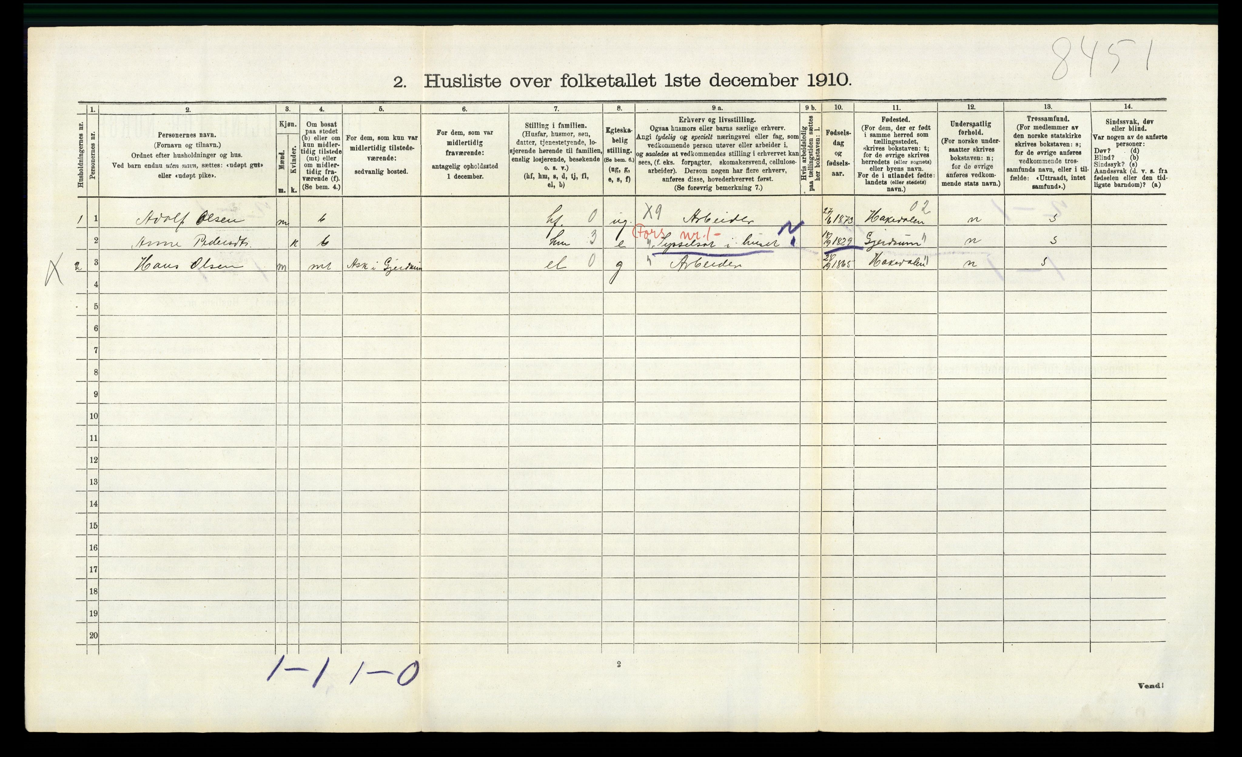 RA, 1910 census for Nannestad, 1910, p. 344