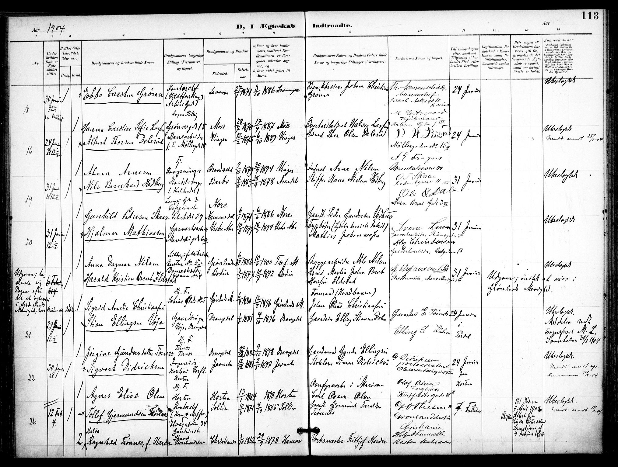 Trefoldighet prestekontor Kirkebøker, SAO/A-10882/F/Fc/L0005: Parish register (official) no. III 5, 1900-1908, p. 113