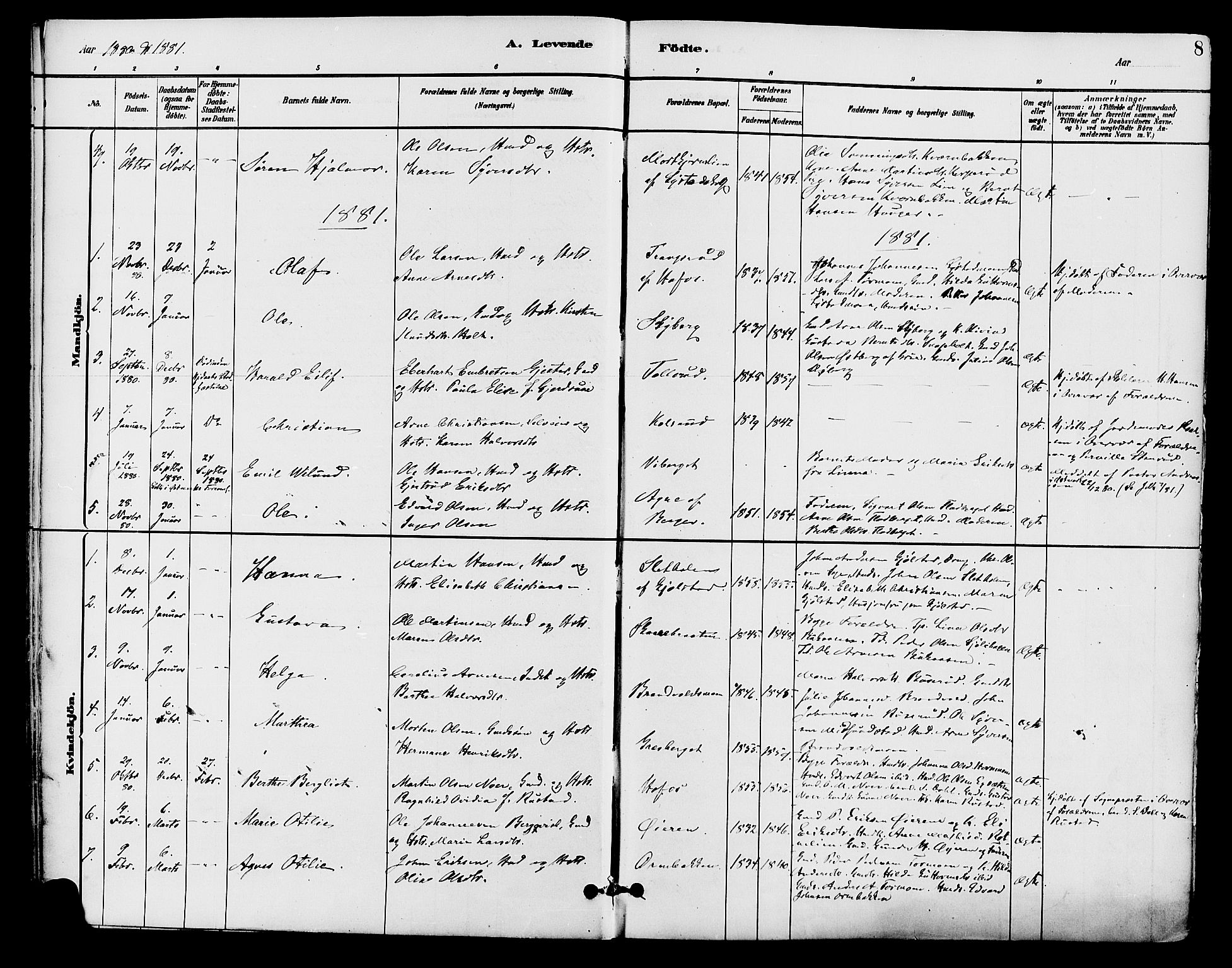 Brandval prestekontor, SAH/PREST-034/H/Ha/Haa/L0002: Parish register (official) no. 2, 1880-1894, p. 8