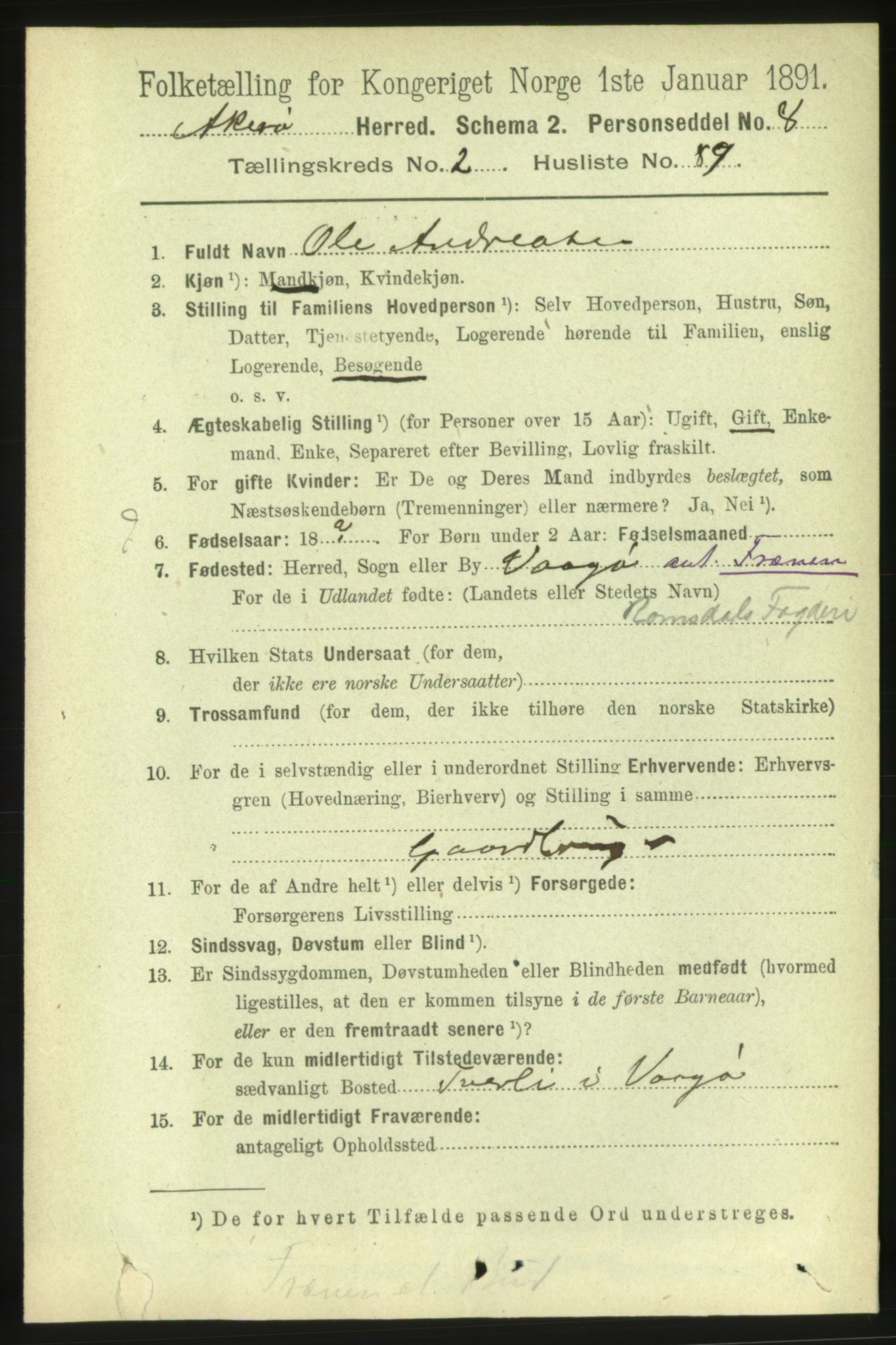 RA, 1891 census for 1545 Aukra, 1891, p. 1250