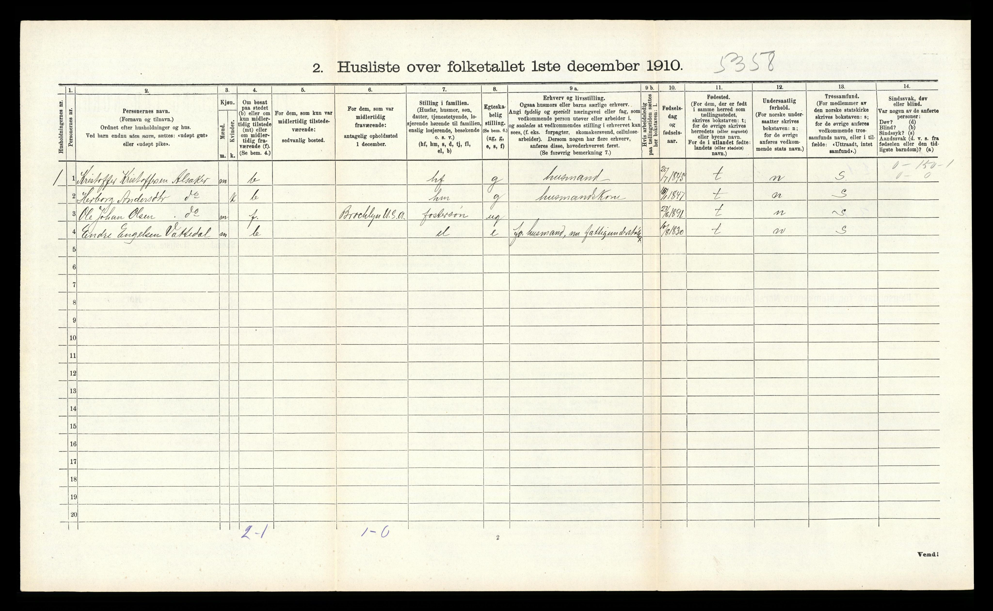 RA, 1910 census for Tysnes, 1910, p. 1393