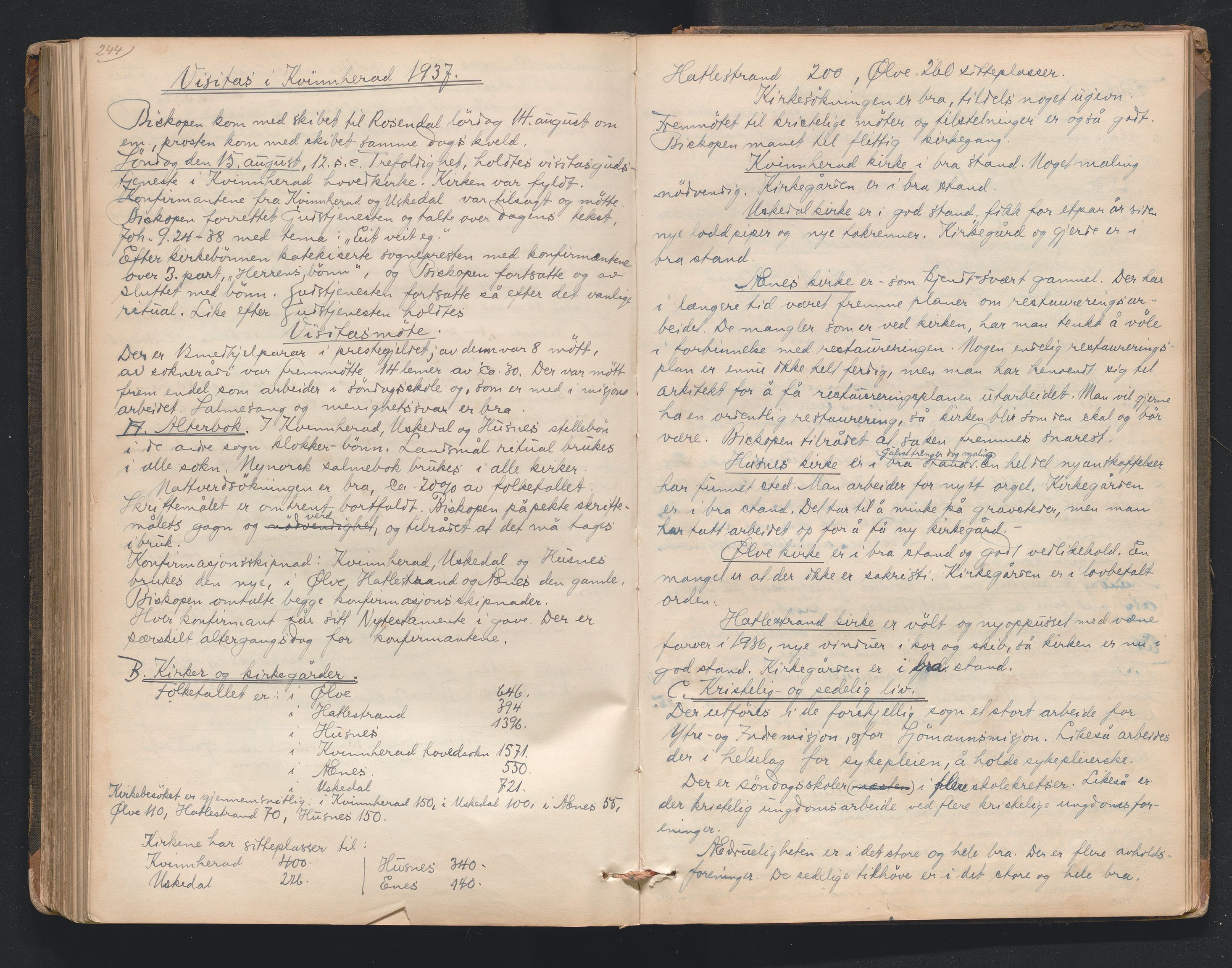 Nordre Sunnhordland prosti, AV/SAB-A-99912/F/L0001: Visitasprotokoll , 1860-1959, p. 244