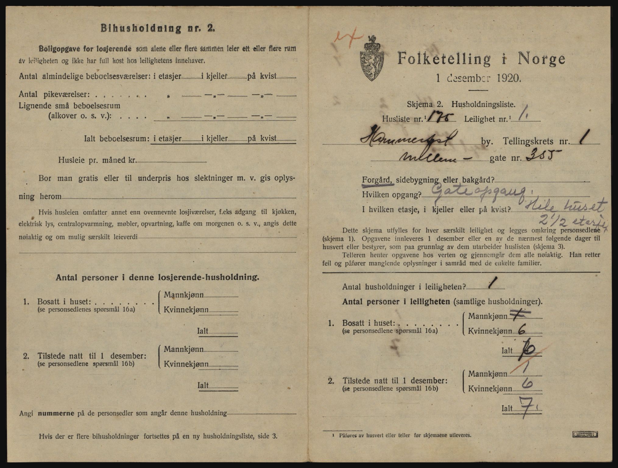 SATØ, 1920 census for Hammerfest, 1920, p. 1524