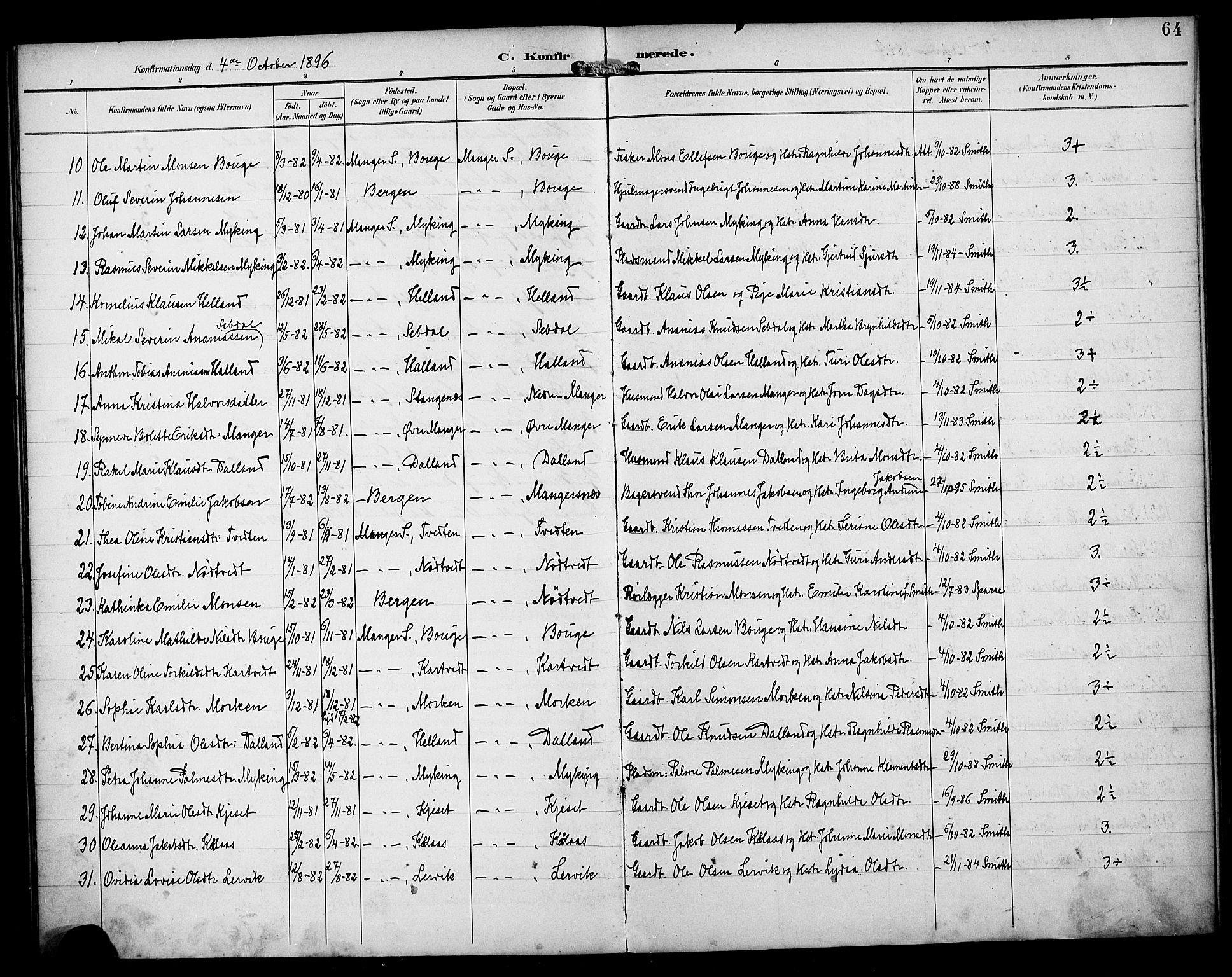 Manger sokneprestembete, SAB/A-76801/H/Haa: Parish register (official) no. B 2, 1893-1906, p. 64