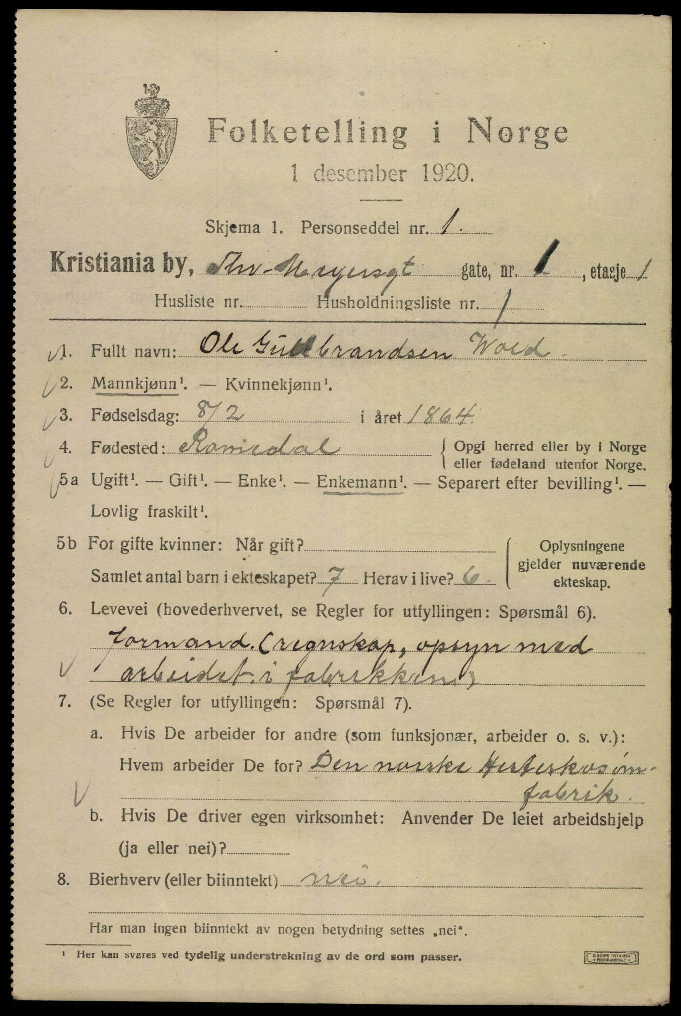 SAO, 1920 census for Kristiania, 1920, p. 574189