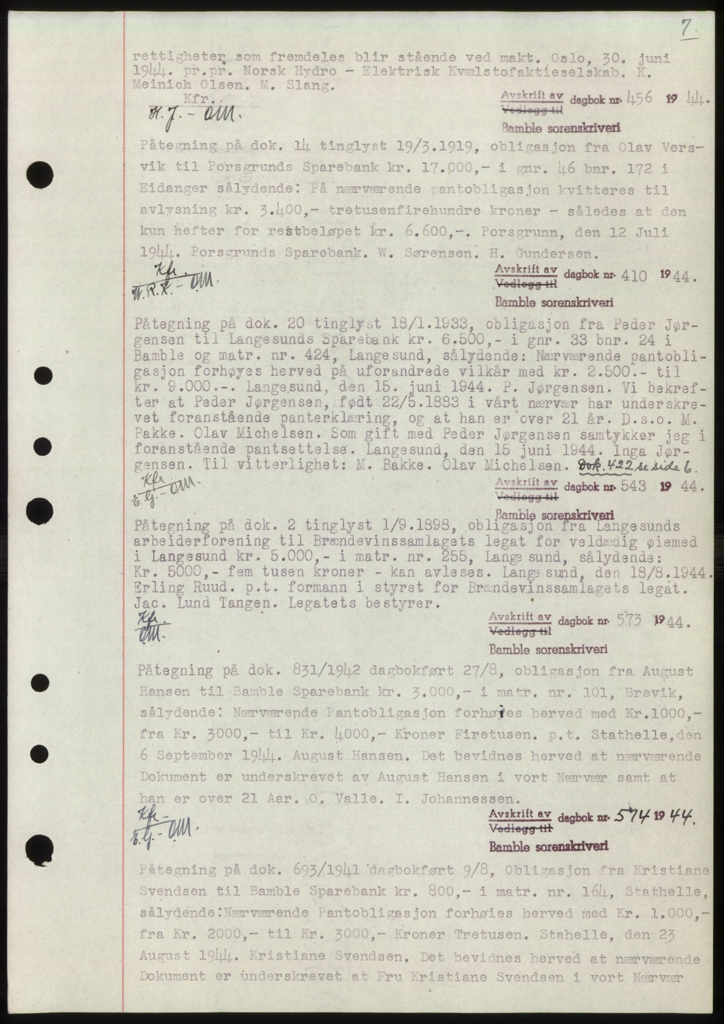Bamble sorenskriveri, AV/SAKO-A-214/G/Ga/Gai/L0002: Mortgage book no. C-2, 1939-1951, Diary no: : 456/1944