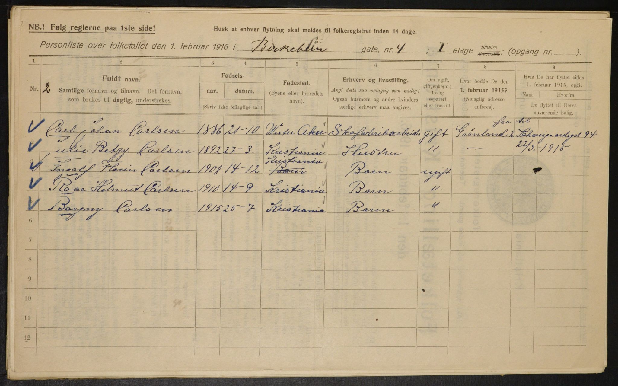 OBA, Municipal Census 1916 for Kristiania, 1916, p. 4990