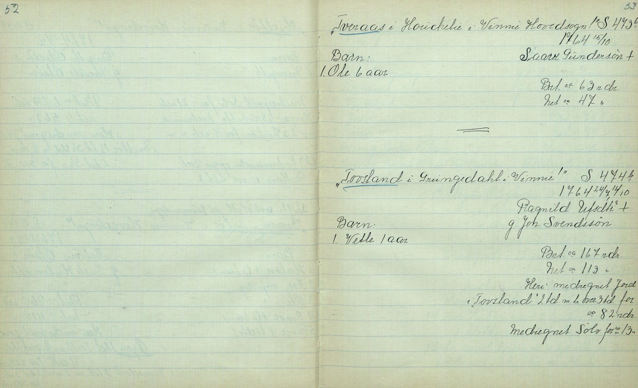 Rikard Berge, TEMU/TGM-A-1003/F/L0012/0012: 400-450 / 411 Vinje 1753-73 Skifte. R. Berge, 1917, p. 52-53